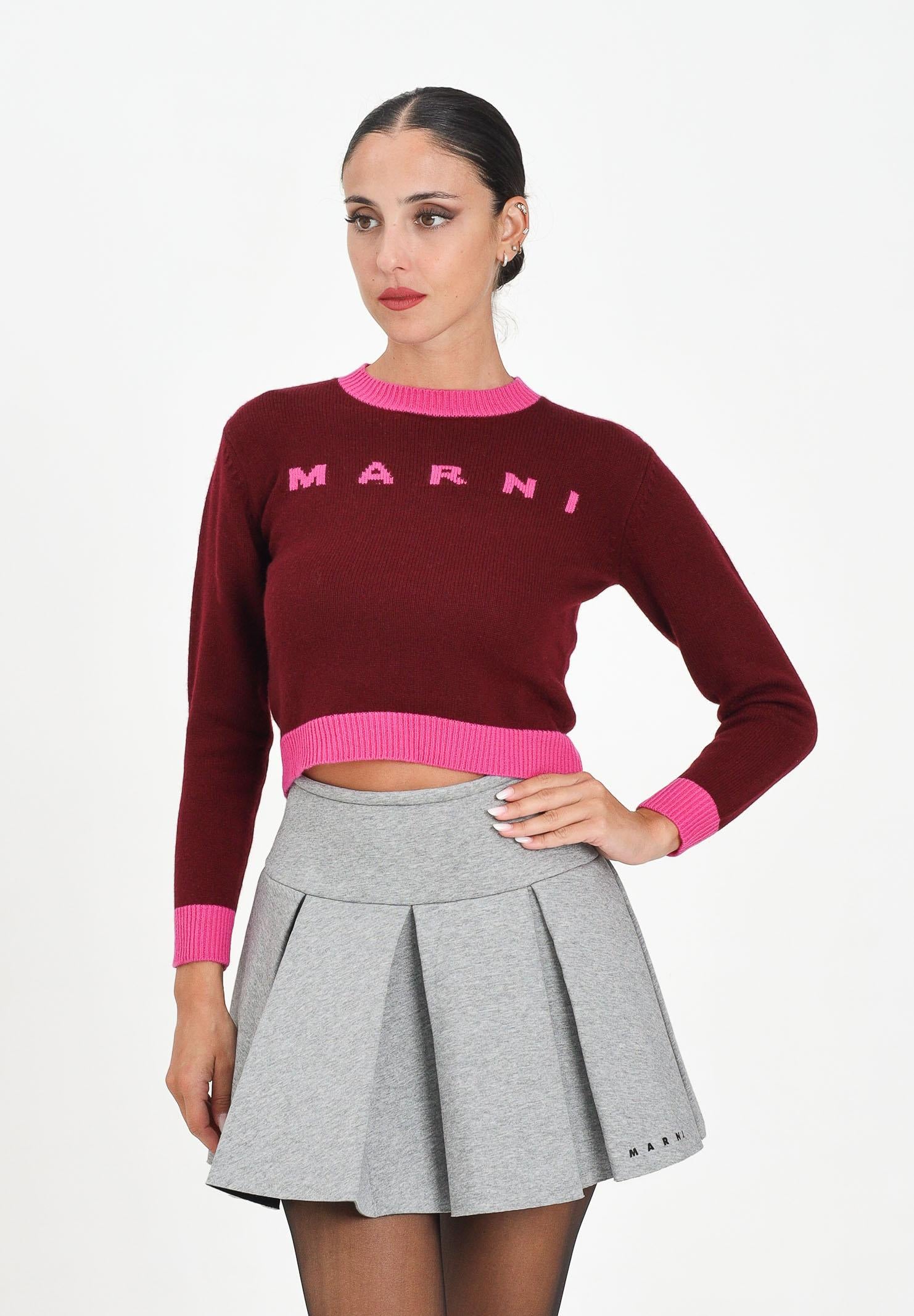 MARNI Maglioncino girocollo bordeaux per donna e bambina con logo M00993M00ML 0M434 MARNI