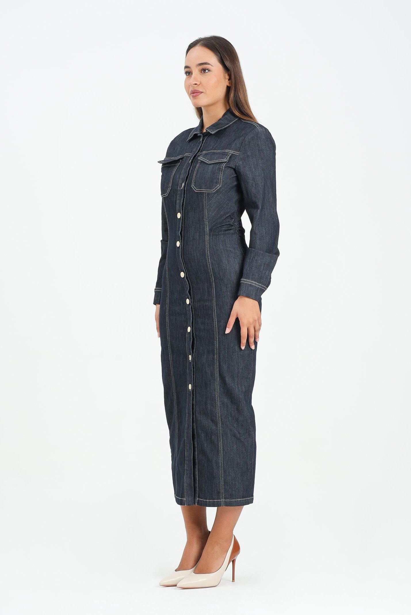 VICOLO Abito lungo Anita in denim scuro da donna DF5085 VU VICOLO