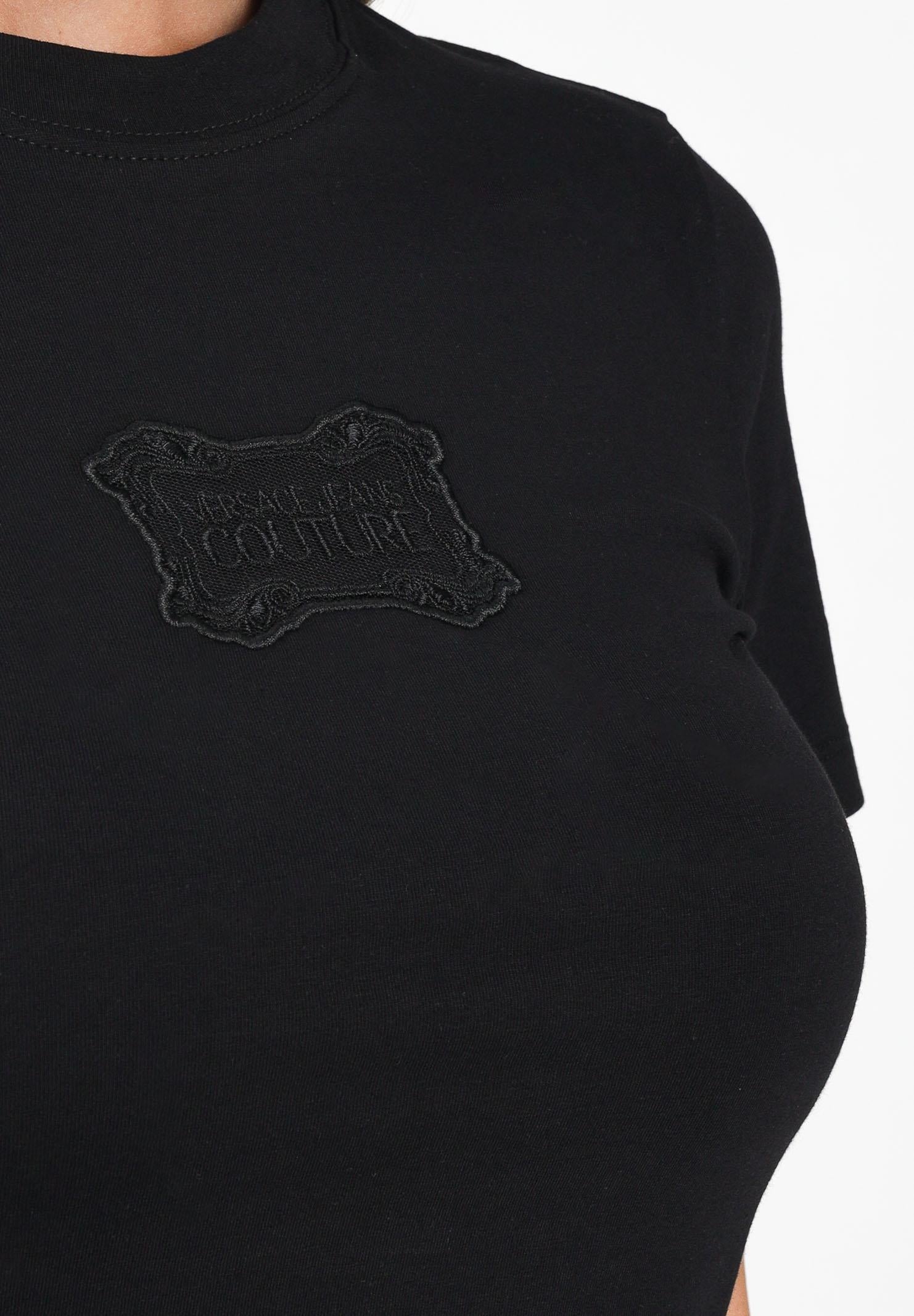 VERSACE JEANS COUTURE T-shirt a manica corta nera da donna con logo 79HAHC01CJ02C 899 VERSACE JEANS COUTURE