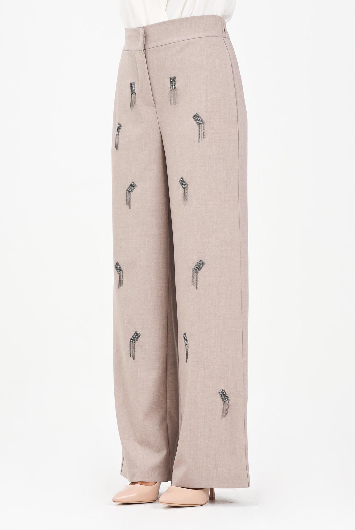 SIMONA CORSELLINI Pantalone elegante beige da donna con applicazioni gioiello A25CPPA02101-C00237 V0703 SIMONA CORSELLINI