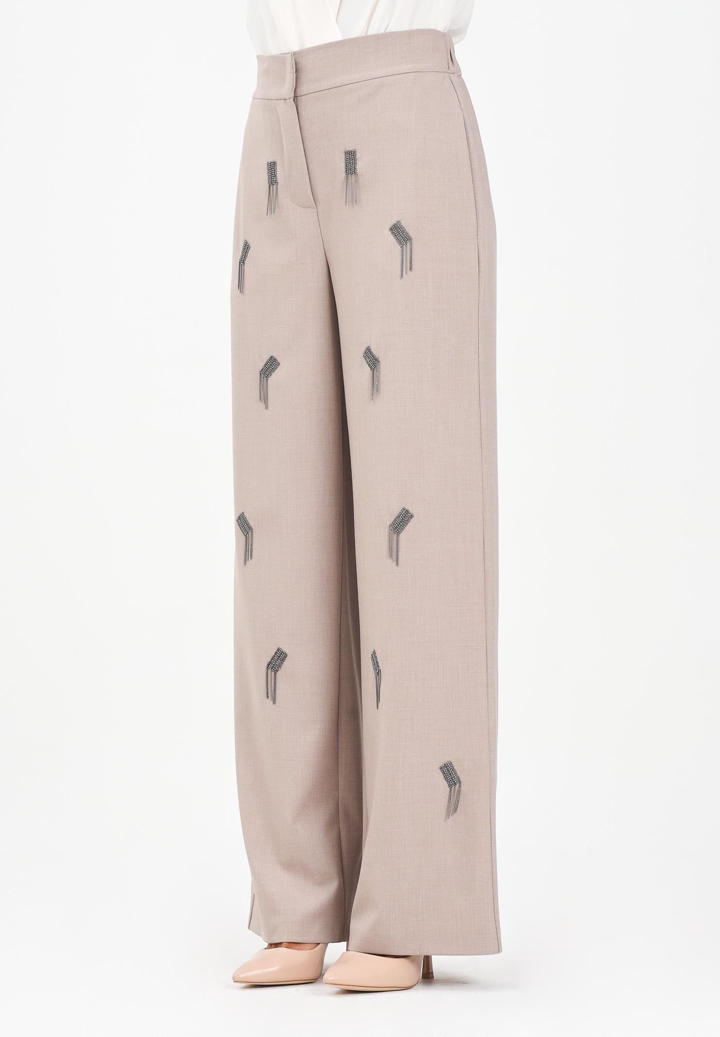 SIMONA CORSELLINI Pantalone elegante beige da donna con applicazioni gioiello A25CPPA02101-C00237 V0703 SIMONA CORSELLINI