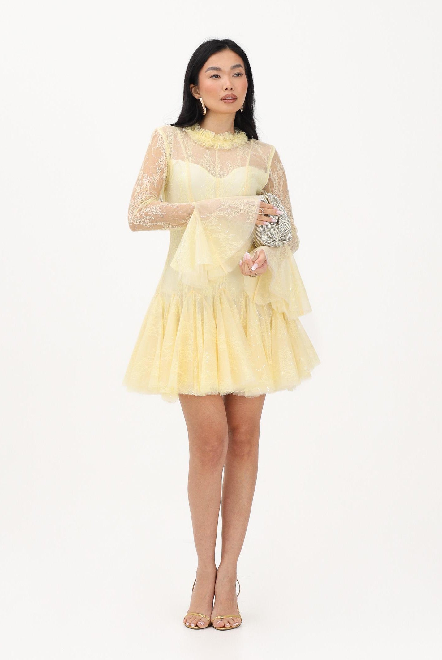 ODI ODI Abito corto giallo da donna in pizzo e tulle BACOLI110S6 D9 ODI ODI