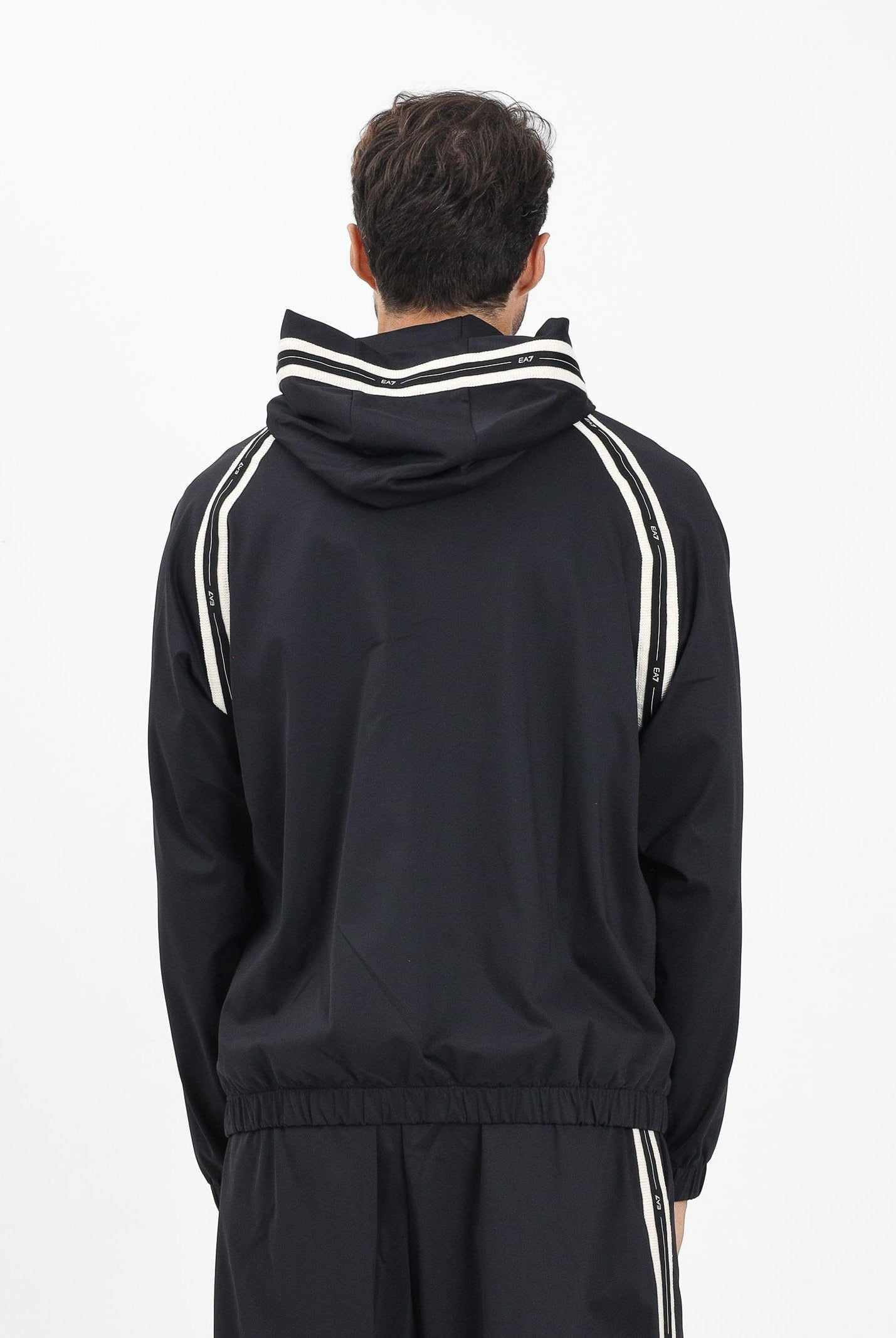 EA7 Felpa con zip nera da uomo arricchita da bande con dettagli logo 7M000958AF17160 UC001 EA7