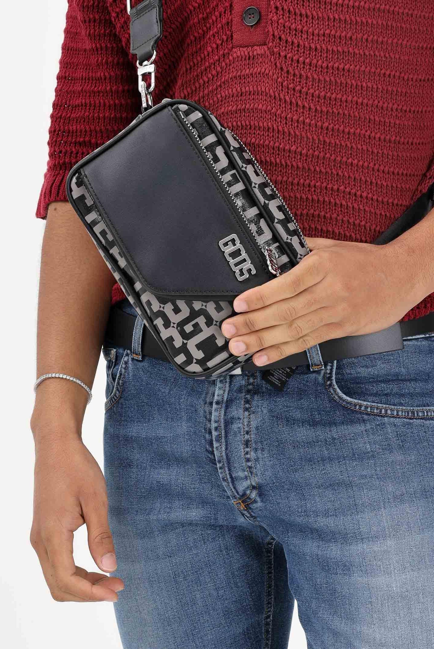 GCDS Borsa a tracolla nera per uomo e donna con lettering GCDS GCDSEP007 99 GCDS