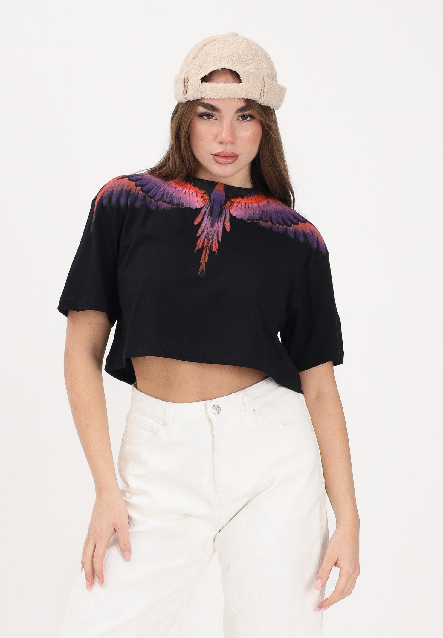 MARCELO BURLON COUNTY OF MILAN T-shirt a manica corta nera da donna con stampa ali e taglio crop 26ECM30122 NEVIAR MARCELO BURLON COUNTY OF MILAN