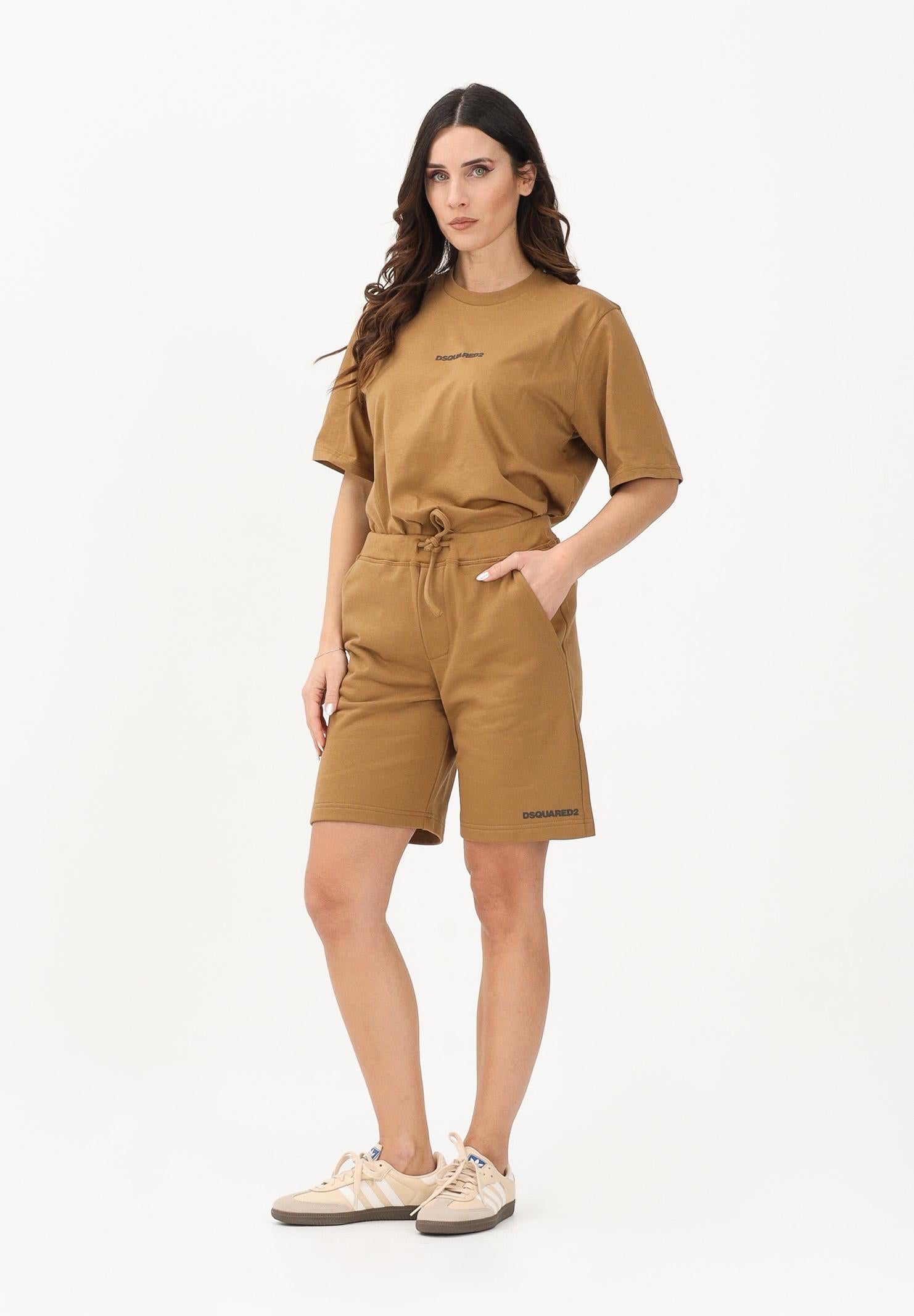 DSQUARED2 Shorts sportivo marrone per donna, ragazzi e bambini con stampa logo DQ2738D0094 DQ730 DSQUARED2