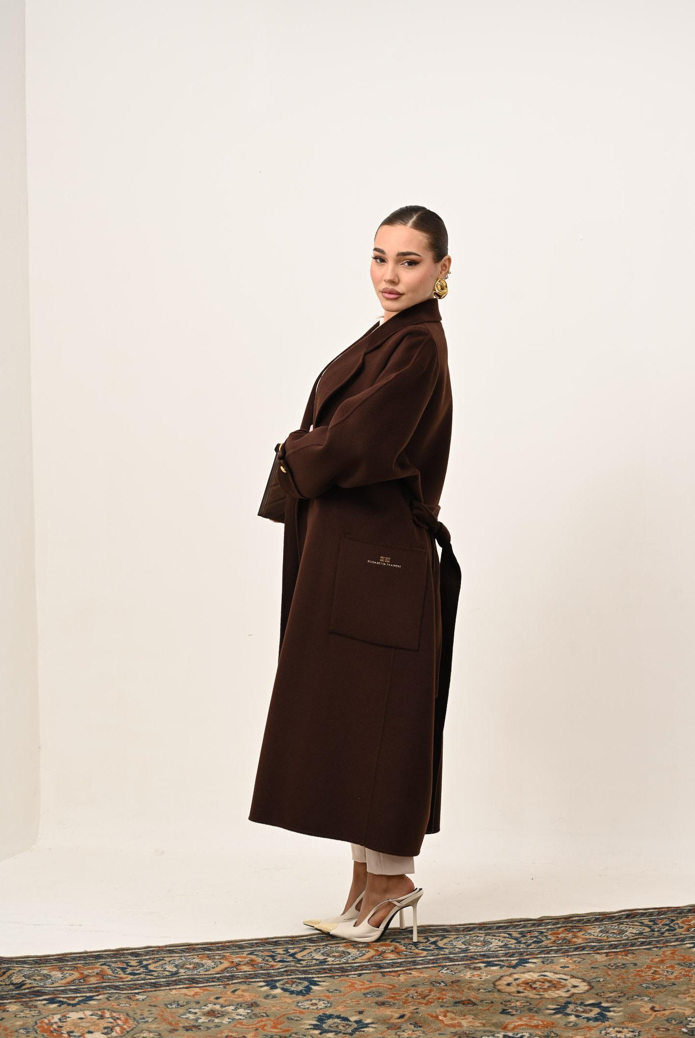 ELISABETTA FRANCHI Cappotto a vestaglia in panno marrone da donna CP68D56E2 EA3 ELISABETTA FRANCHI