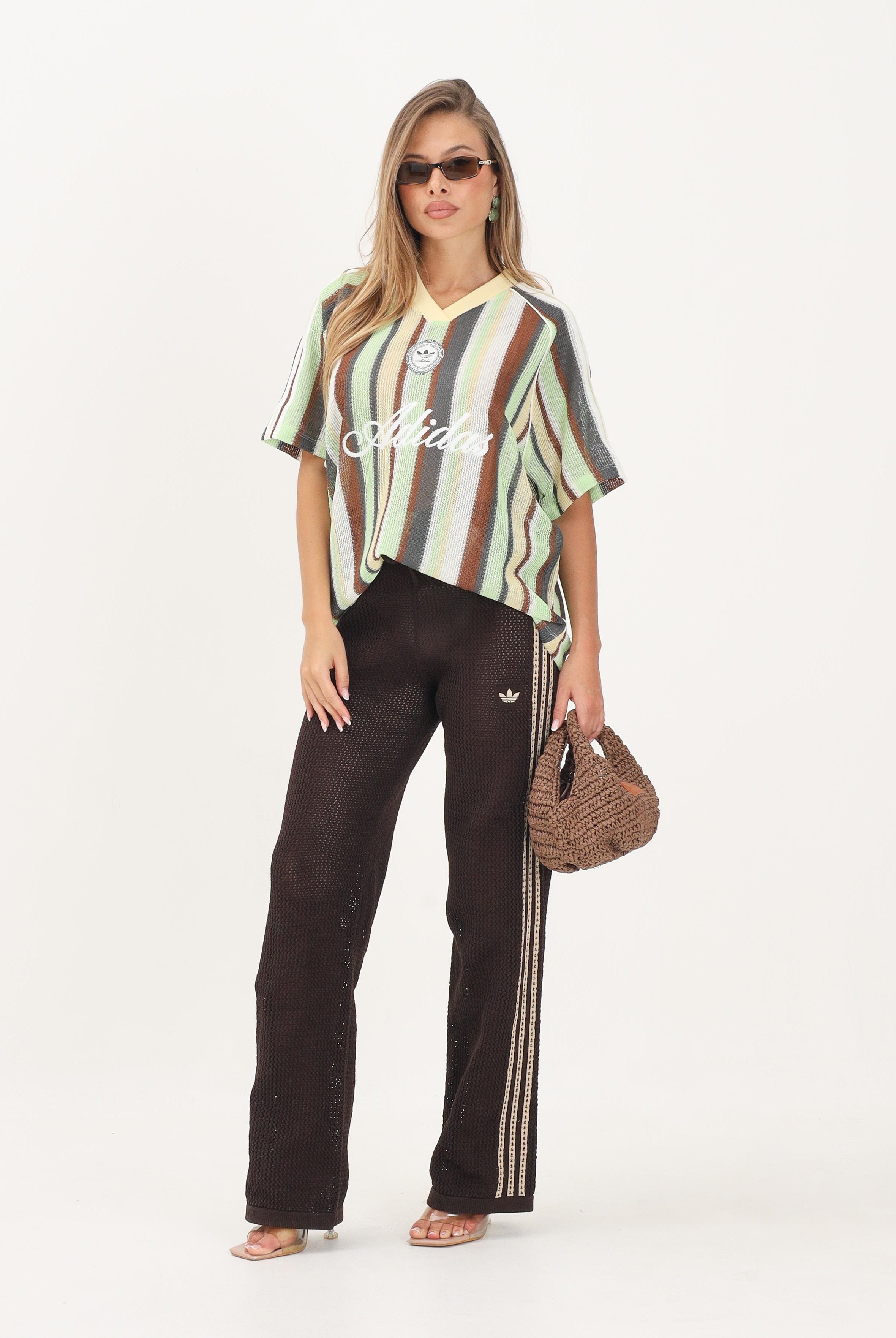 ADIDAS ORIGINALS pantaloni sportivi Crochet Trackpant marrone stripes gialle donna. KQ6656 . ADIDAS ORIGINALS