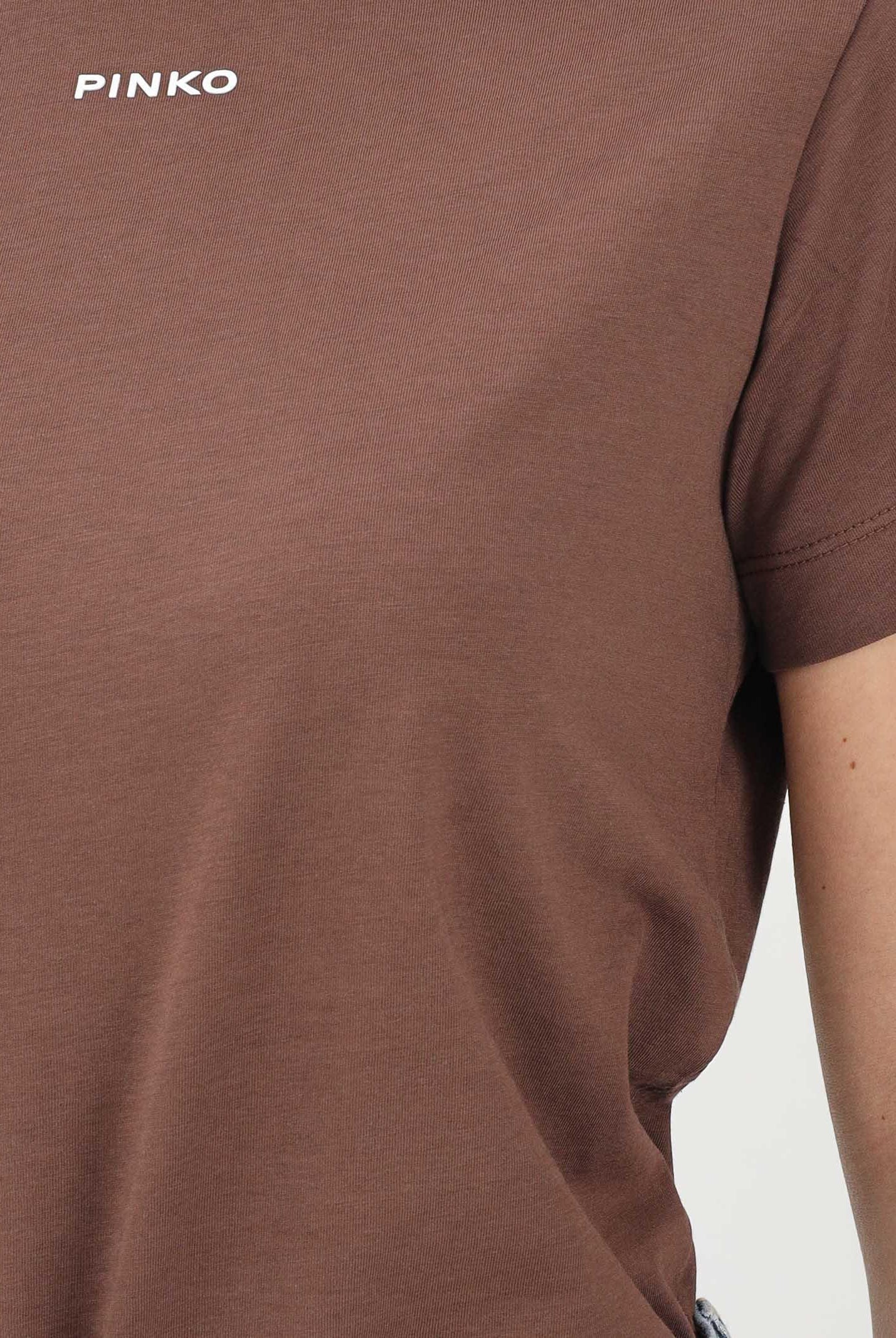PINKO T-shirt a manica corta marrone da donna con logo 100373A34F L78 PINKO
