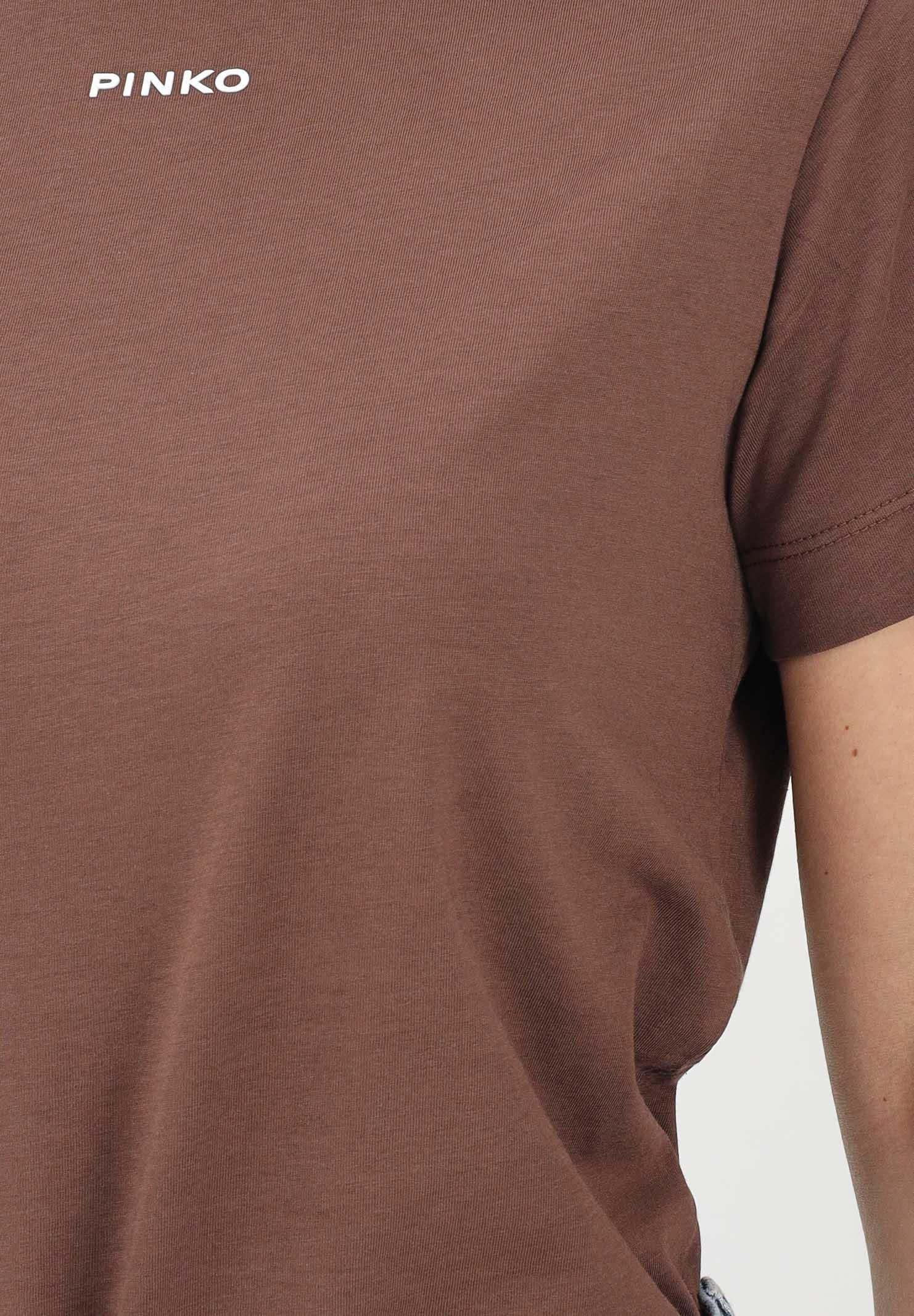 PINKO T-shirt a manica corta marrone da donna con logo 100373A34F L78 PINKO