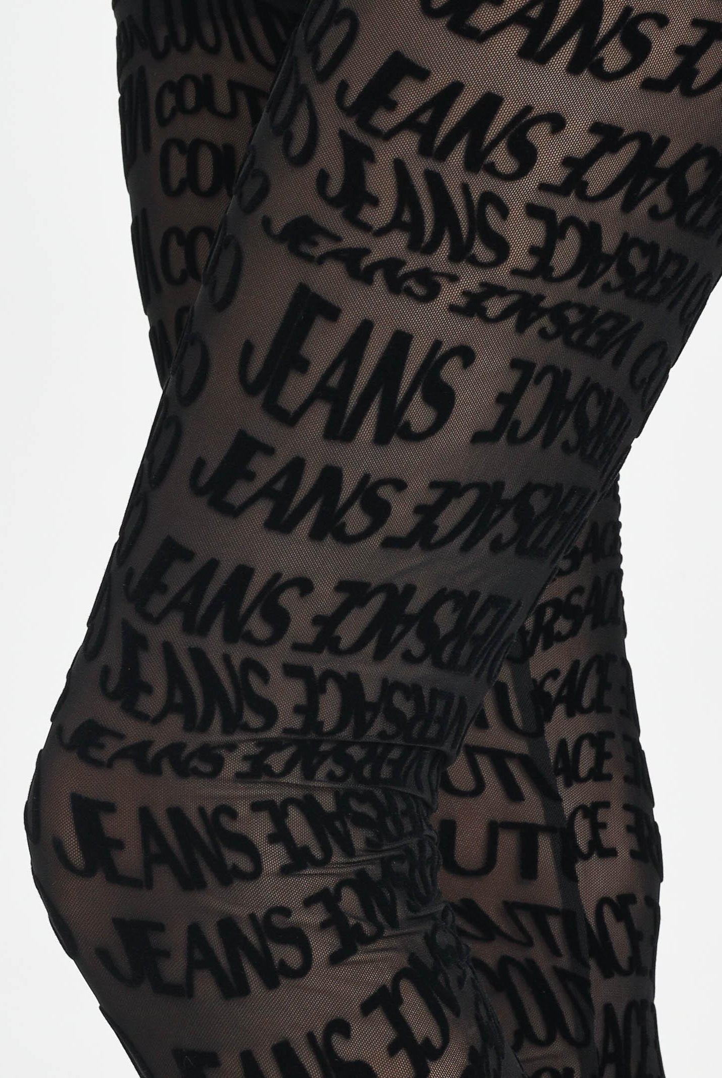 VERSACE JEANS COUTURE Leggings nero da donna con motivo Liquify Logomania vellutato 79HAC101JS490 899 VERSACE JEANS COUTURE