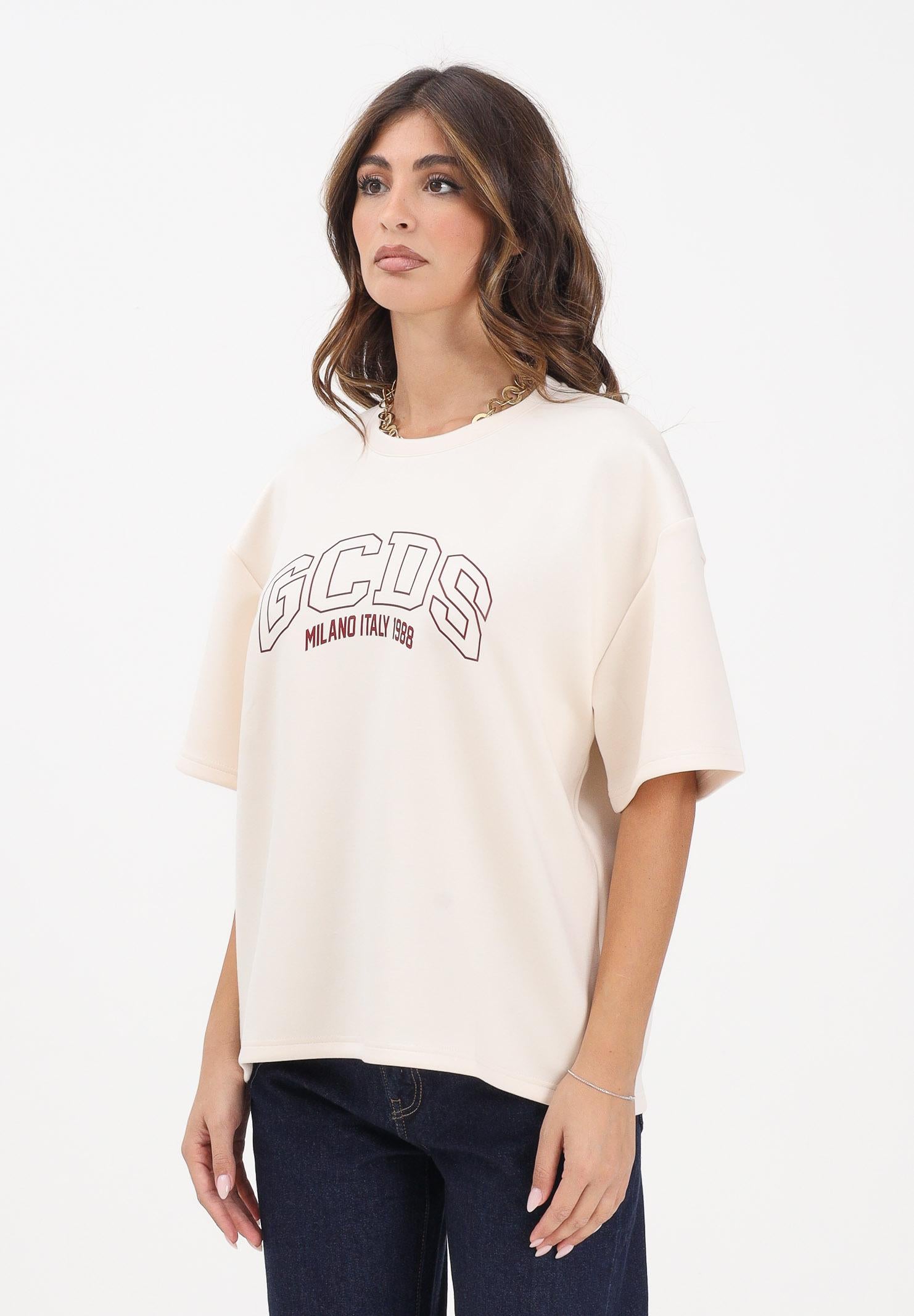 GCDS T-shirt a manica corta panna da donna con stampa logo B2EW2306JJ3 15 GCDS