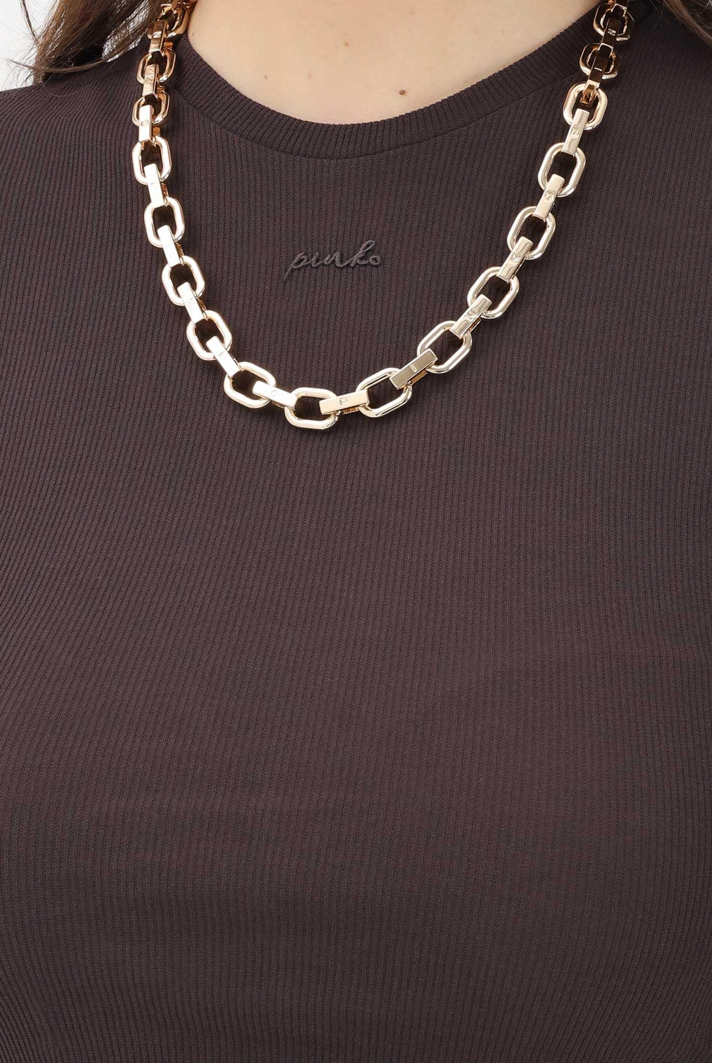 PINKO Maglia a manica corta marrone da donna con catena 106635A32C M28 PINKO