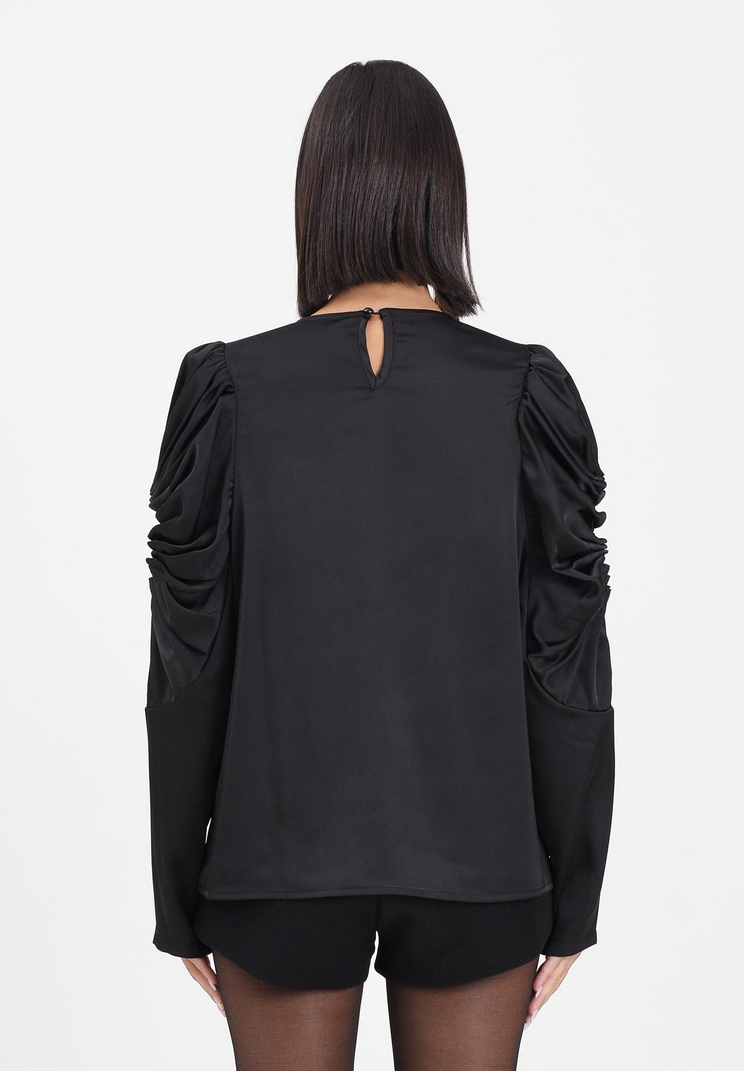 TPN Blusa Wilbur nera da donna in tessuto satinato con cut-out alle maniche WILBUR232W5 D6 TPN