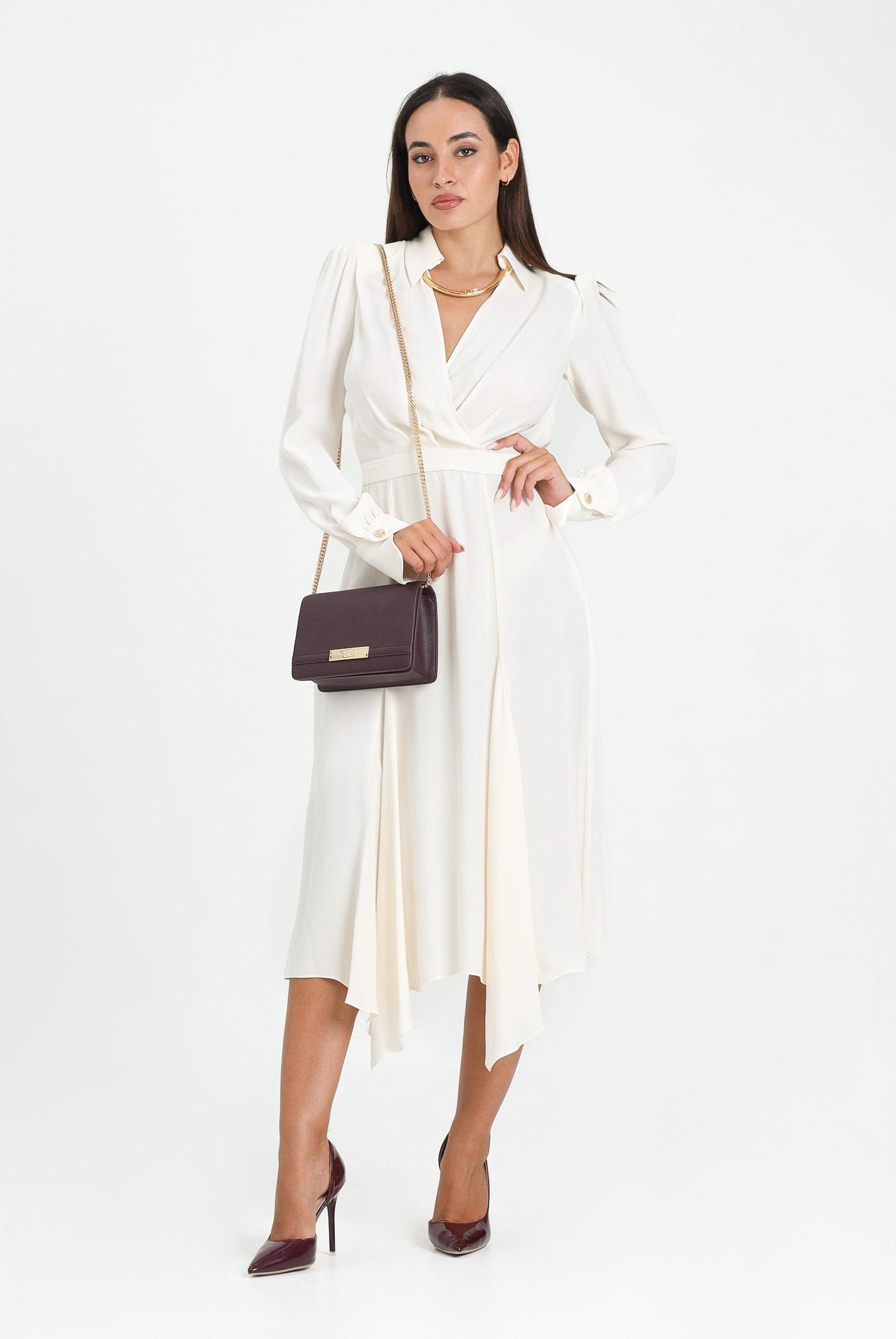 ELISABETTA FRANCHI Abito midi bianco latte da donna ABT0356E2 DZ9 ELISABETTA FRANCHI