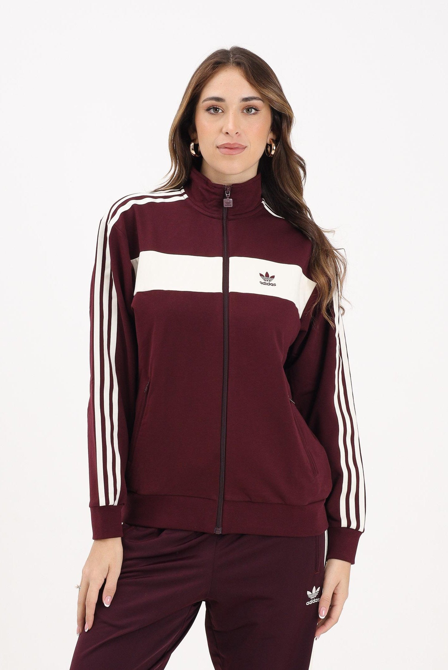 ADIDAS ORIGINALS Felpa con zip Colorblock bordeaux e panna da donna KA7750  ADIDAS ORIGINALS