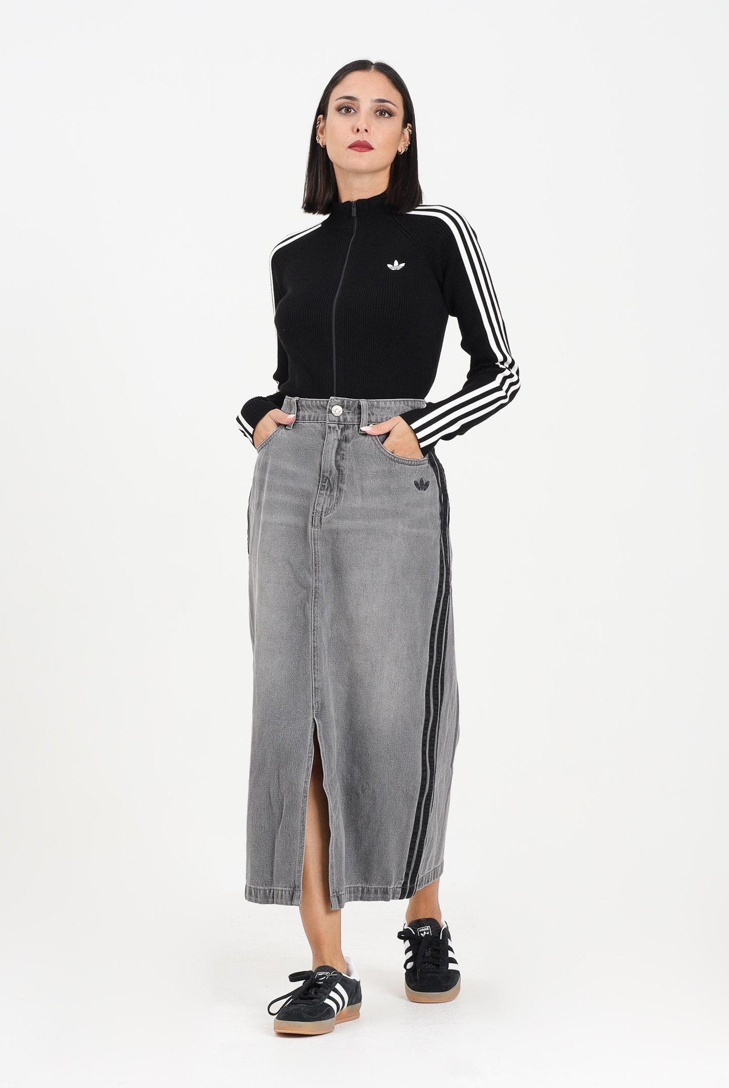 ADIDAS ORIGINALS Gonna Adicolor 3-Stripes in denim grigio da donna JW2659 ADIDAS ORIGINALS