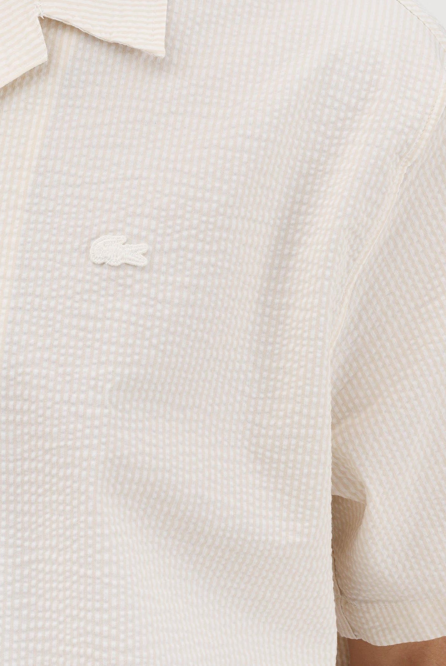 LACOSTE Camicia a manica corta panna da uomo in seersucker CH2355 FM0 LACOSTE