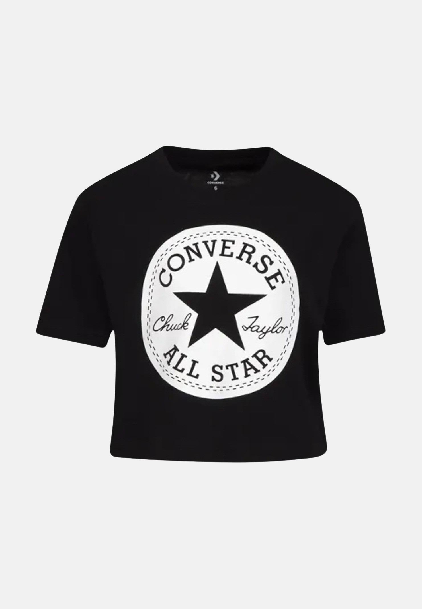 CONVERSE T-shirt a manica corta SIGNATURE CHUCK PATCH BOXY nera da bambina 369787 023 CONVERSE