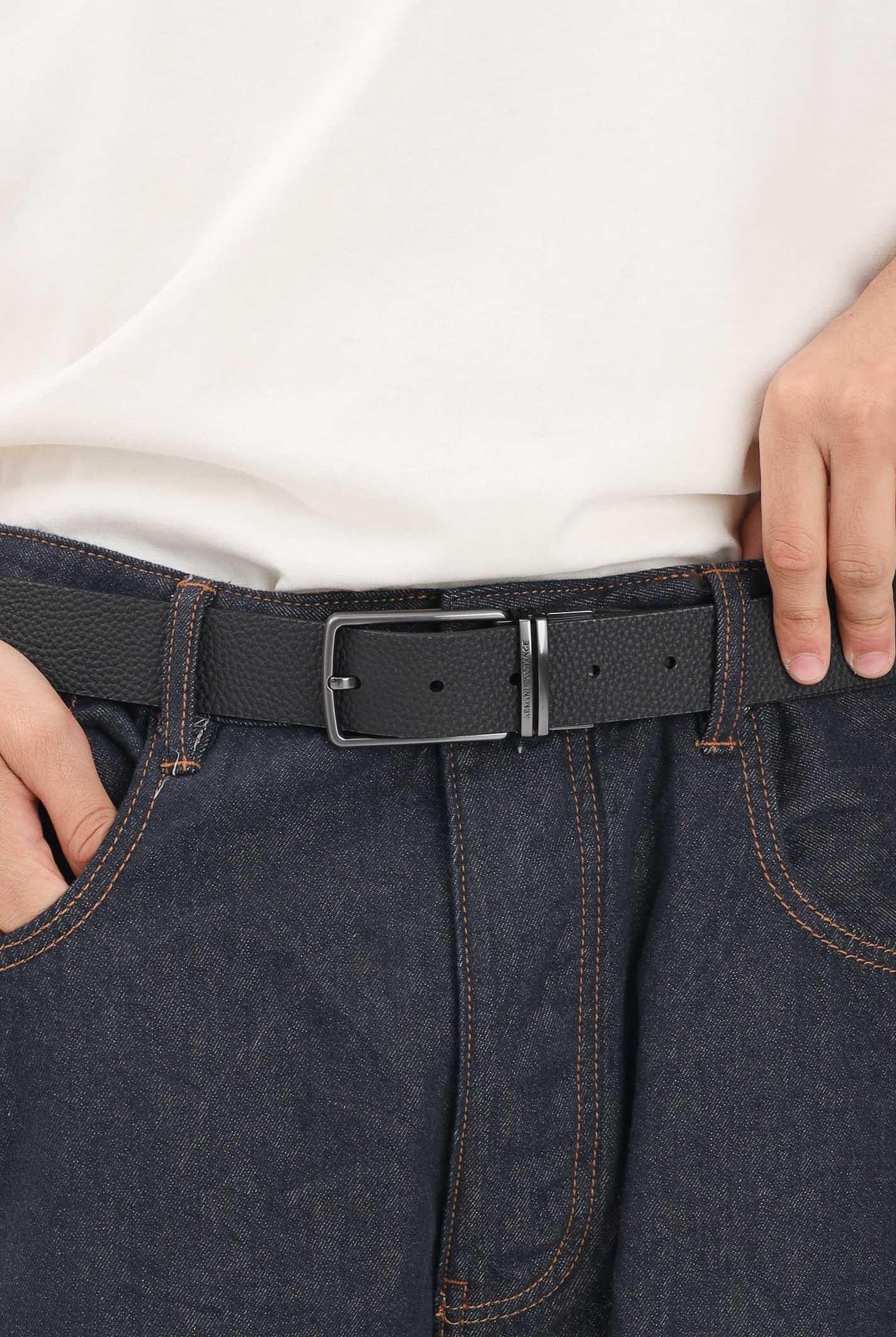 ARMANI EXCHANGE Cintura reversibile blu e nera da uomo XM002836AF24982 MC038 ARMANI EXCHANGE