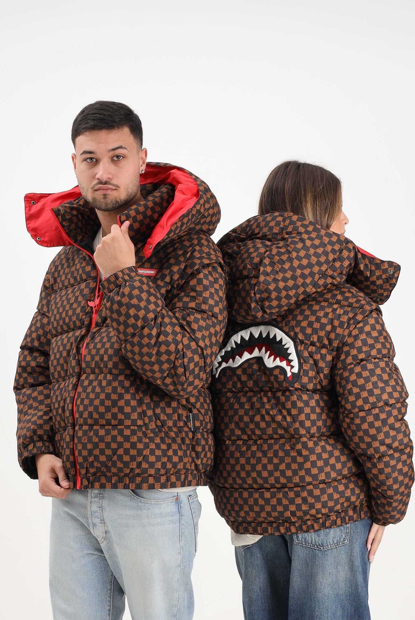 SPRAYGROUND Piumino Drip Check marrone per uomo e donna SP748BRW  SPRAYGROUND