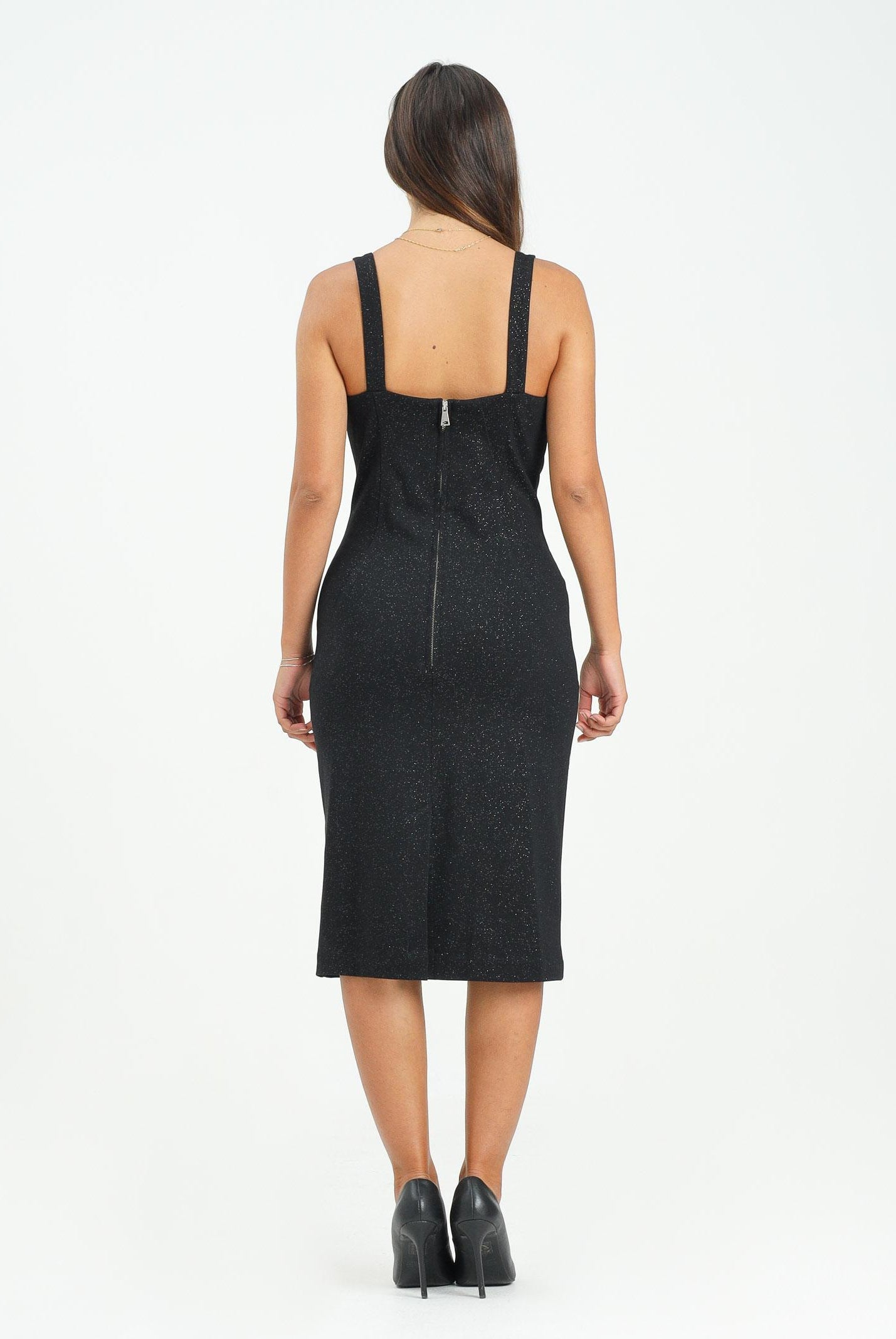 VERSACE JEANS COUTURE Abito midi nero da donna con fibbie Baroque 79HAO954J0240 899 VERSACE JEANS COUTURE