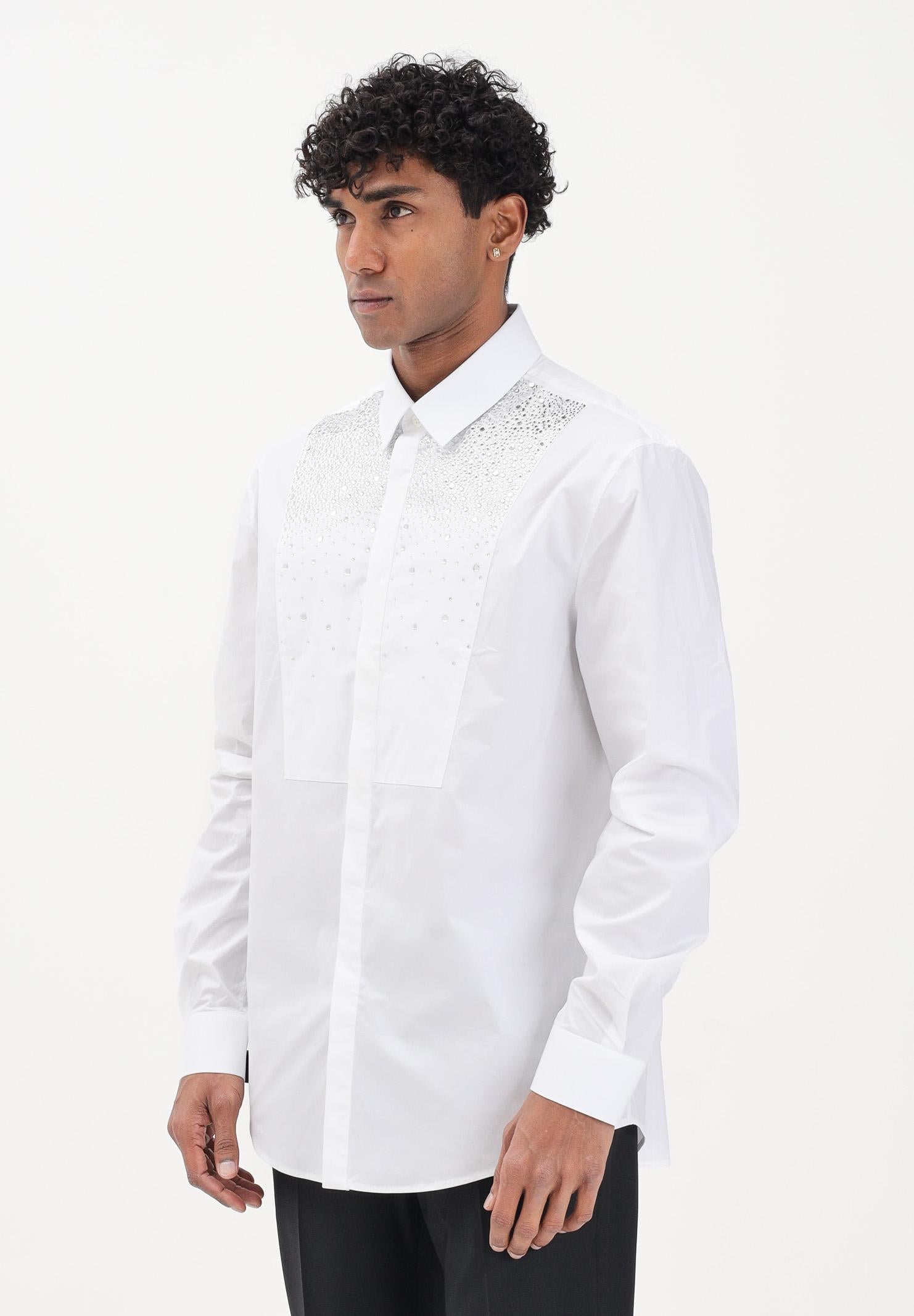PATRIZIA PEPE Camicia a manica lunga bianca da uomo con strass 5C0339A1VX W103 PATRIZIA PEPE