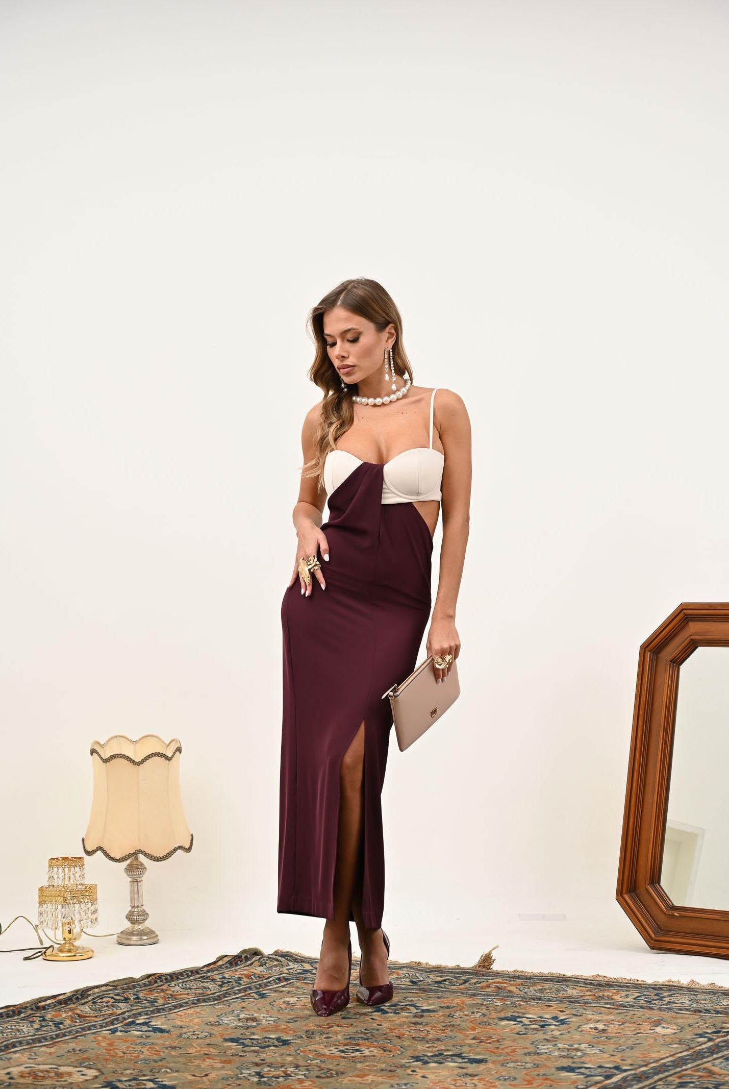 PATRIZIA PEPE Abito midi bordeaux e panna da donna 8A1551A454 FG17 PATRIZIA PEPE