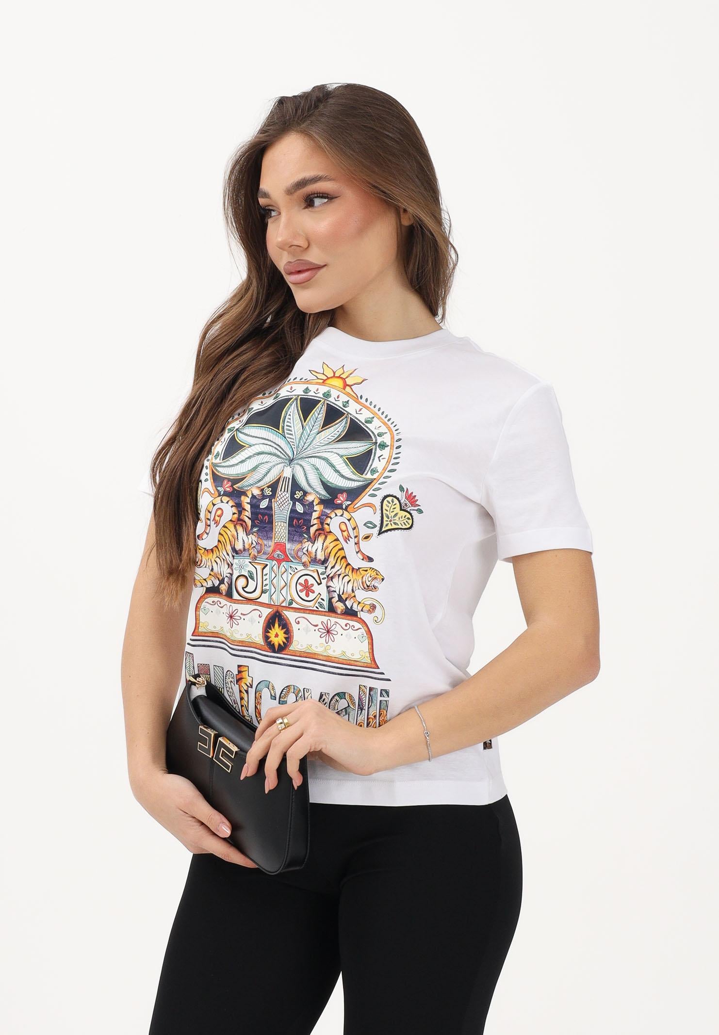 JUST CAVALLI T-shirt a manica corta bianca da donna con stampa 80PAHT24CJ500 003 JUST CAVALLI