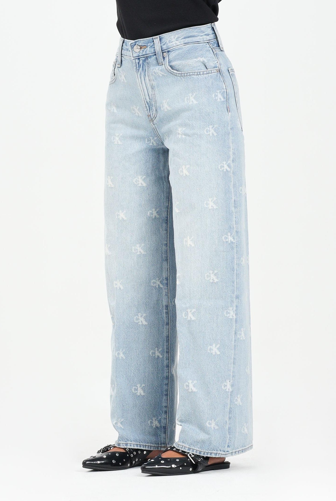 CALVIN KLEIN JEANS Jeans in denim chiaro da donna con monogramma logo LV047C785G0MI CALVIN KLEIN JEANS