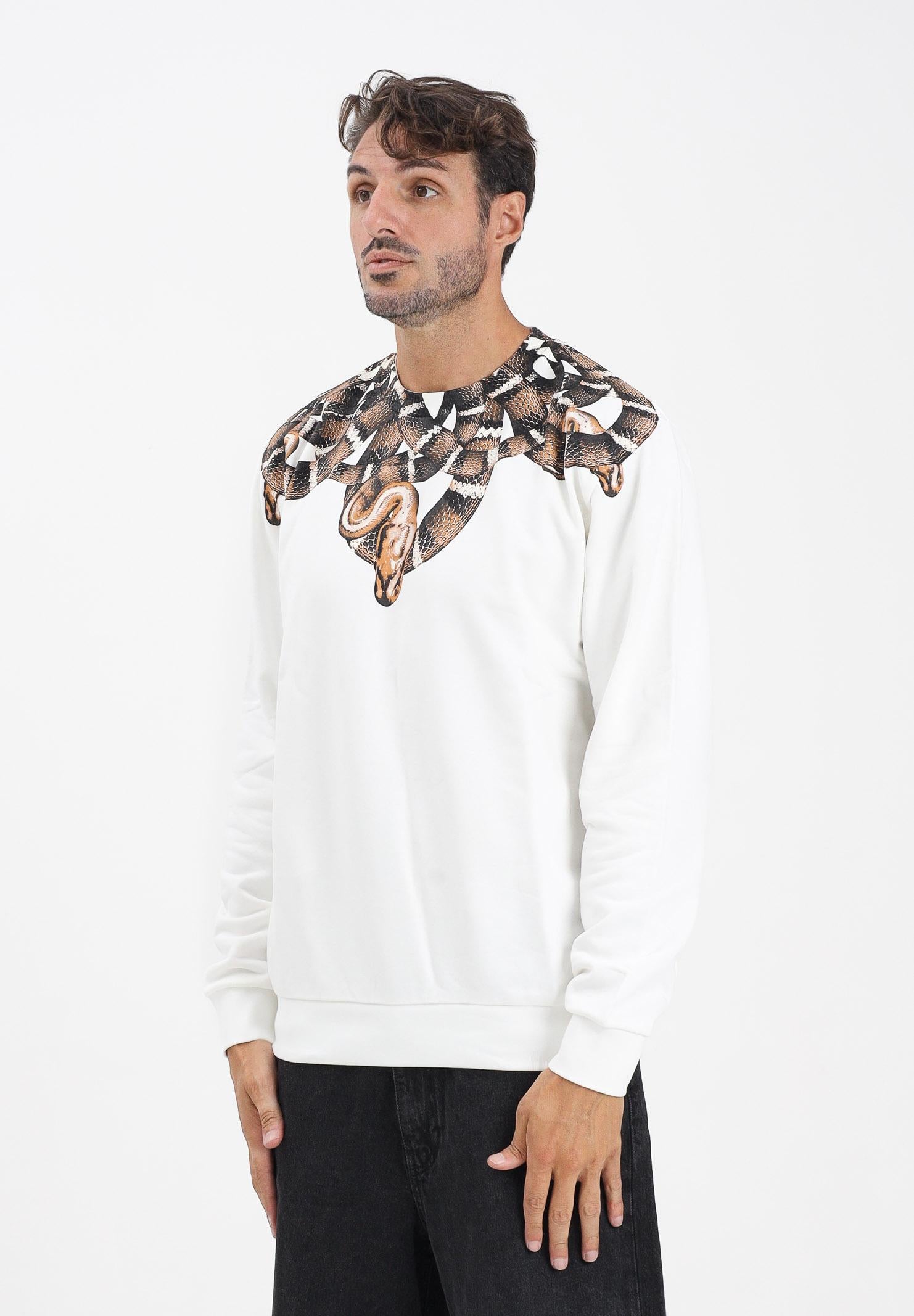 MARCELO BURLON COUNTY OF MILAN Felpa girocollo bianca da uomo con stampa serpente F5CAMASW039 013 MARCELO BURLON COUNTY OF MILAN