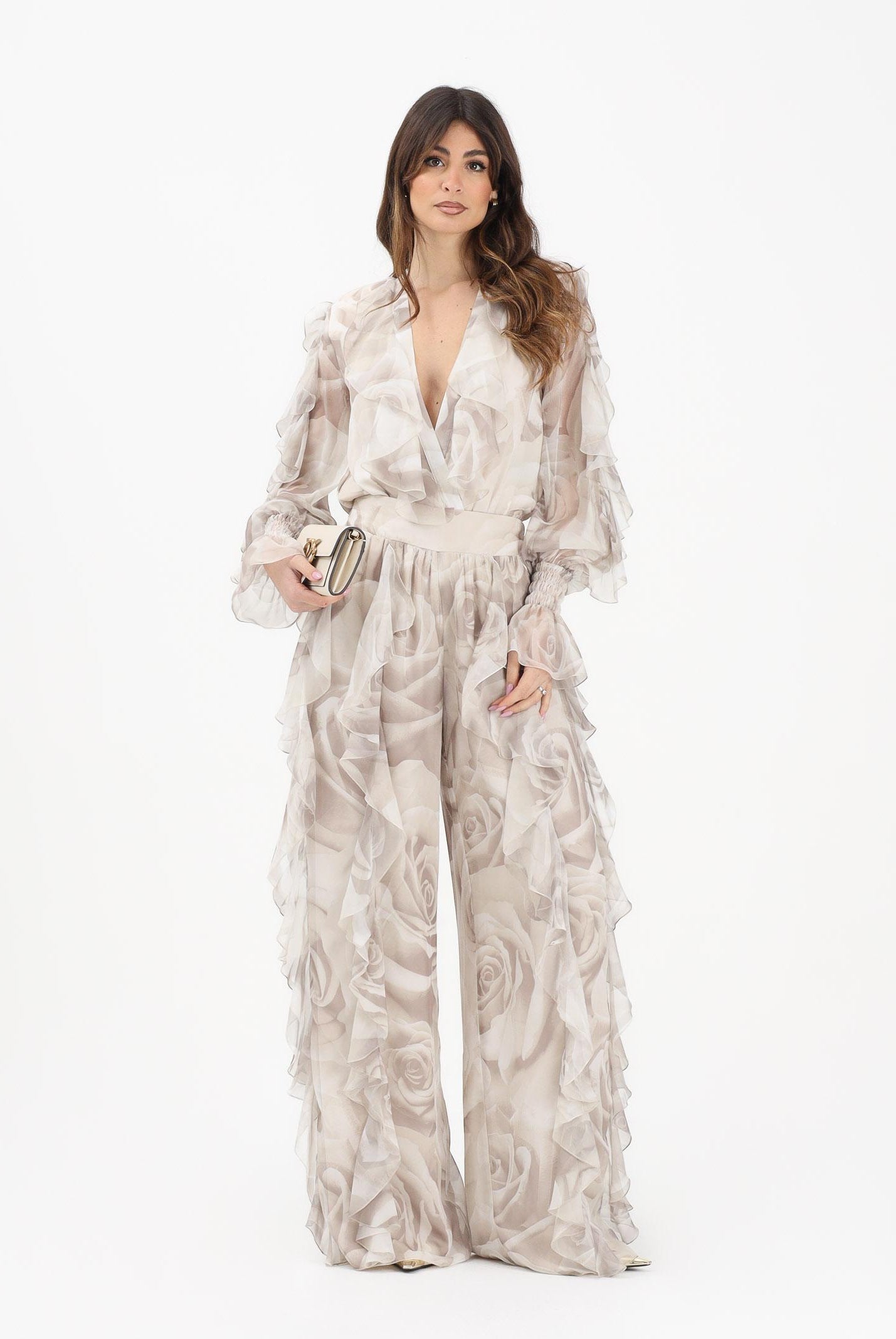 SHIT Pantalone elegante beige da donna con delicata stampa floreale SH26051 NURO SHIT