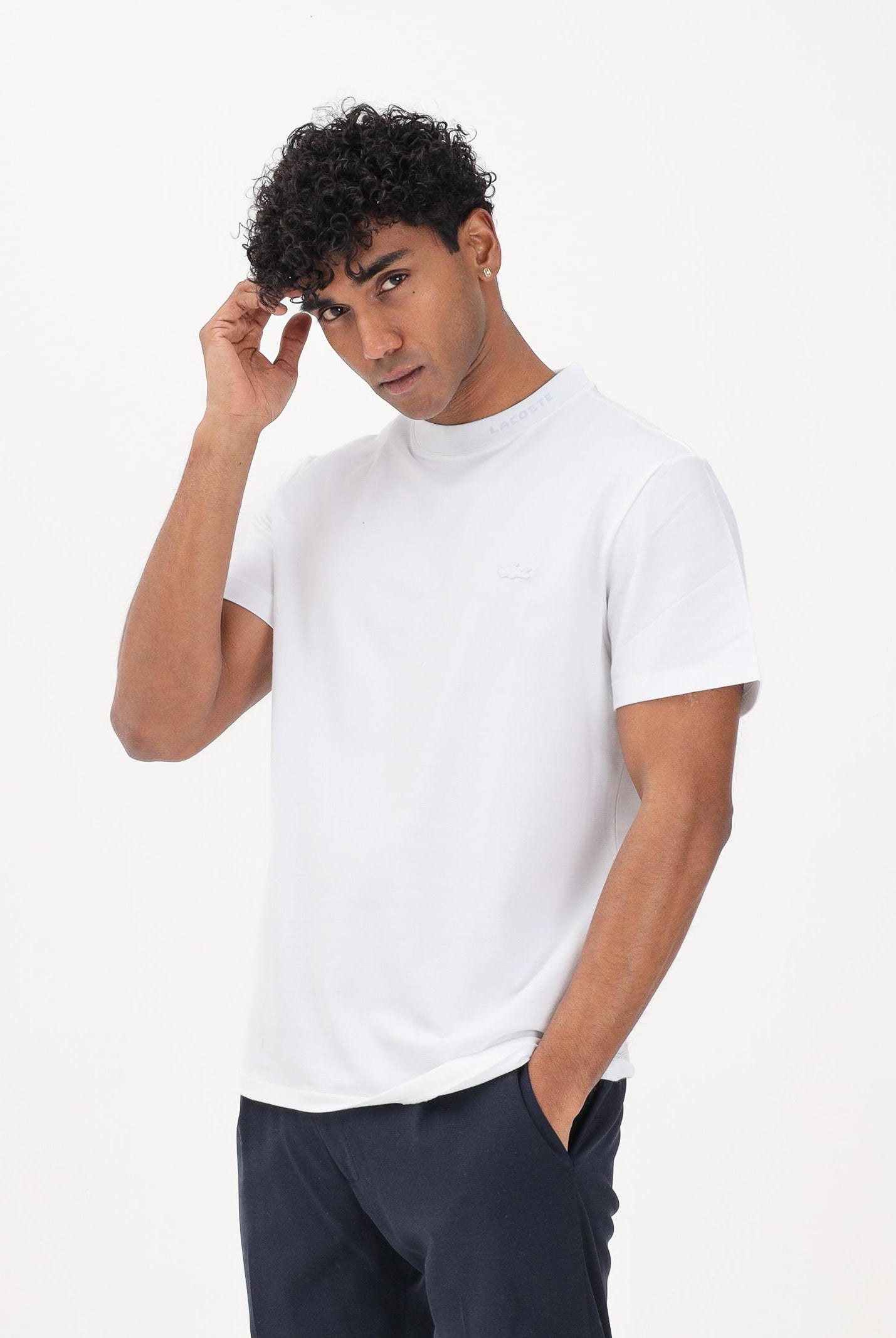 LACOSTE T-shirt a manica corta bianca da uomo in piqué con marchio jacquard TH5060 001 LACOSTE