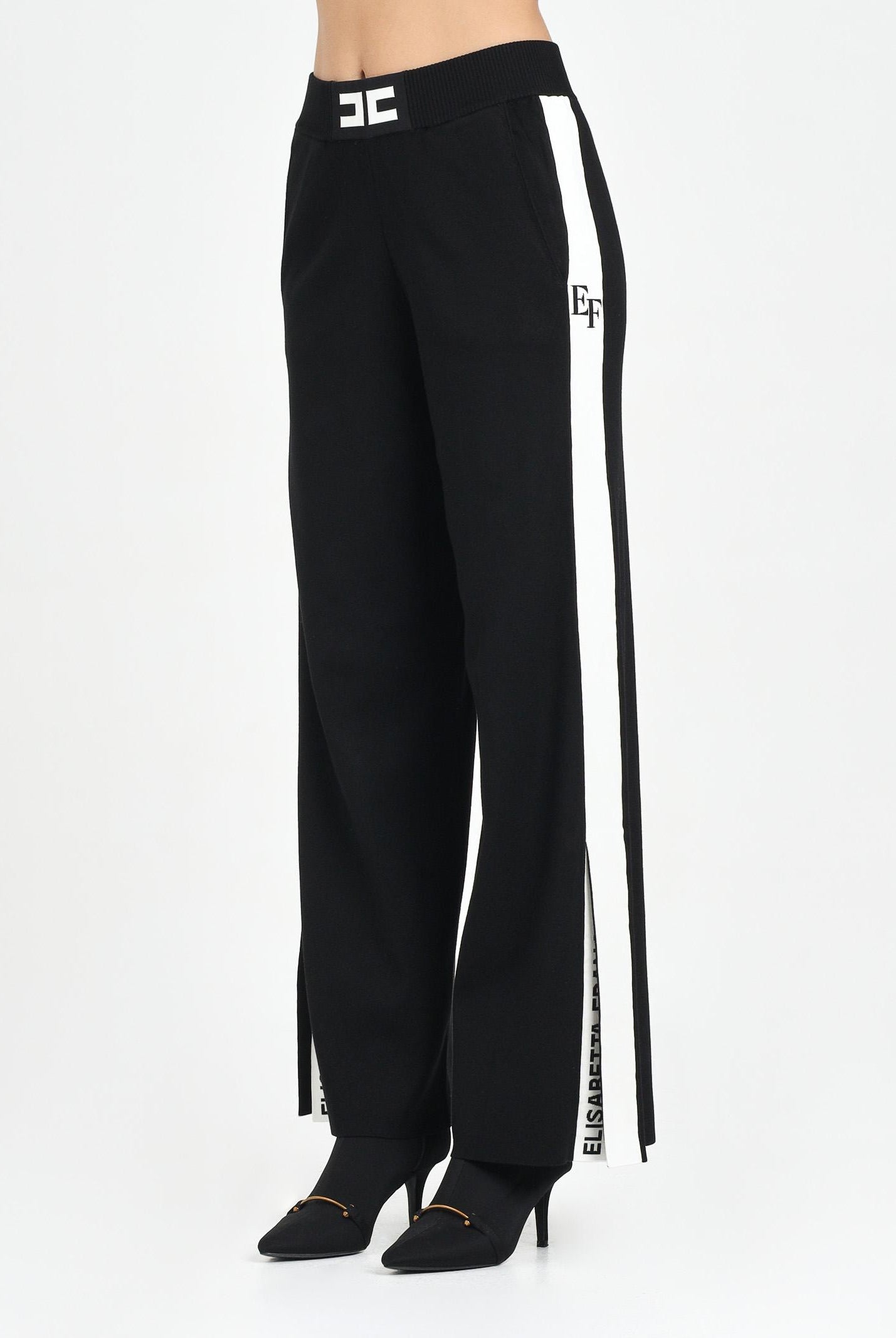 ELISABETTA FRANCHI Pantalone in maglia nero da donna con bande lucide<BR/> KP69S56E2 EF3 ELISABETTA FRANCHI