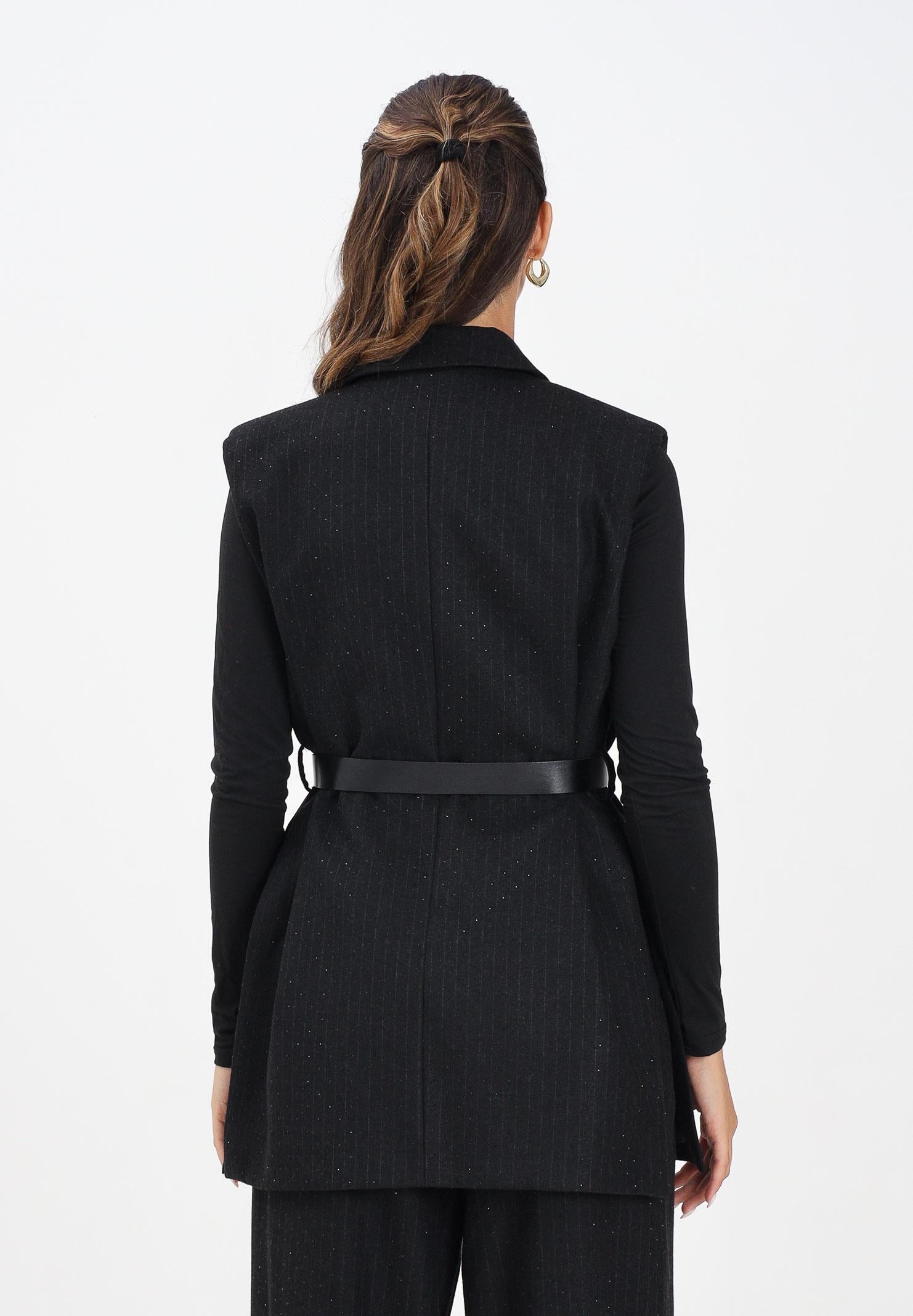 VICOLO Gilet nero da donna in tessuto gessato con leggera trama luminosa TF0130 FFNE VICOLO