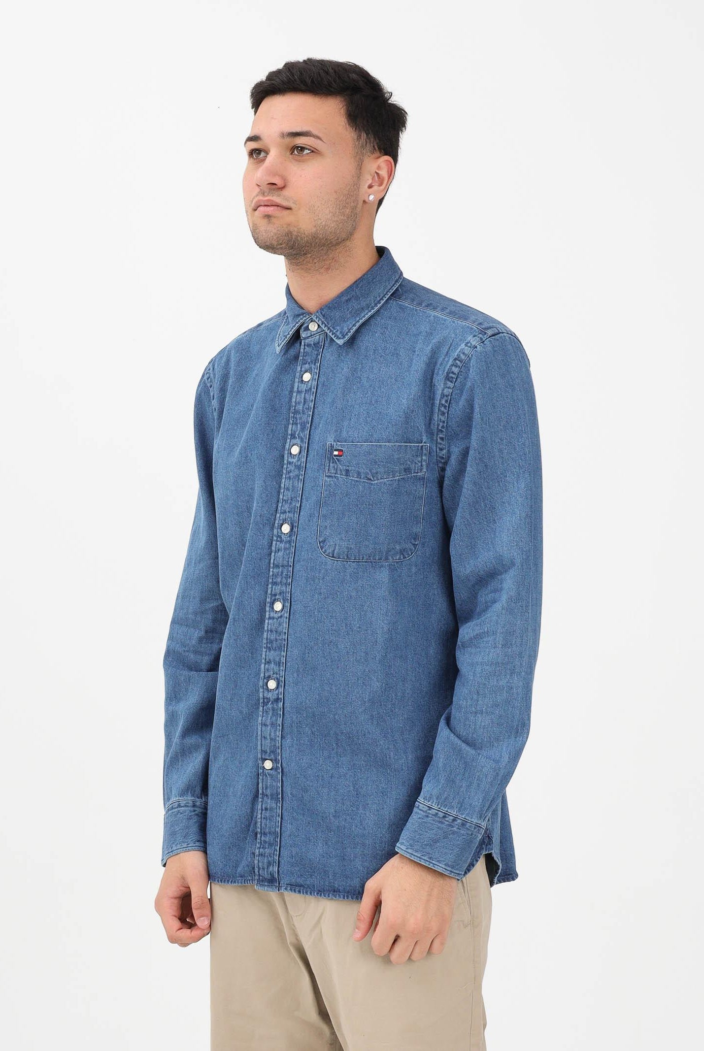 TOMMY HILFIGER Camicia di jeans in denim medio da uomo con logo MW0MW40494 1A4 TOMMY HILFIGER