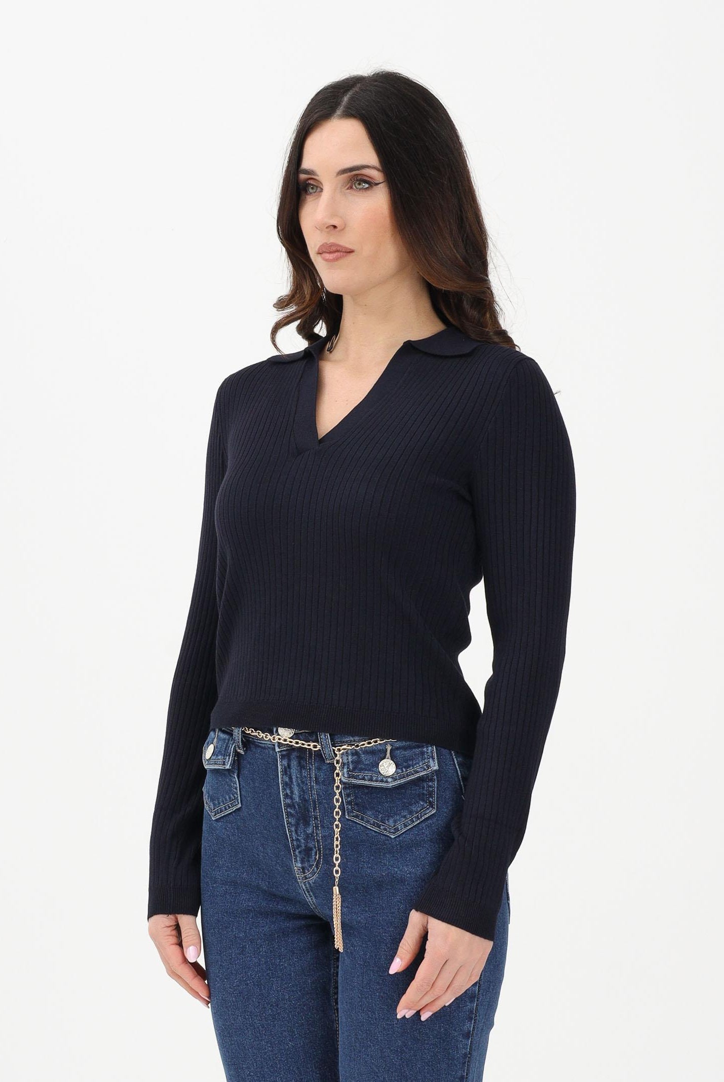 ONLY Maglioncino in tessuto a coste blu da donna stile polo 15344841 NISK ONLY