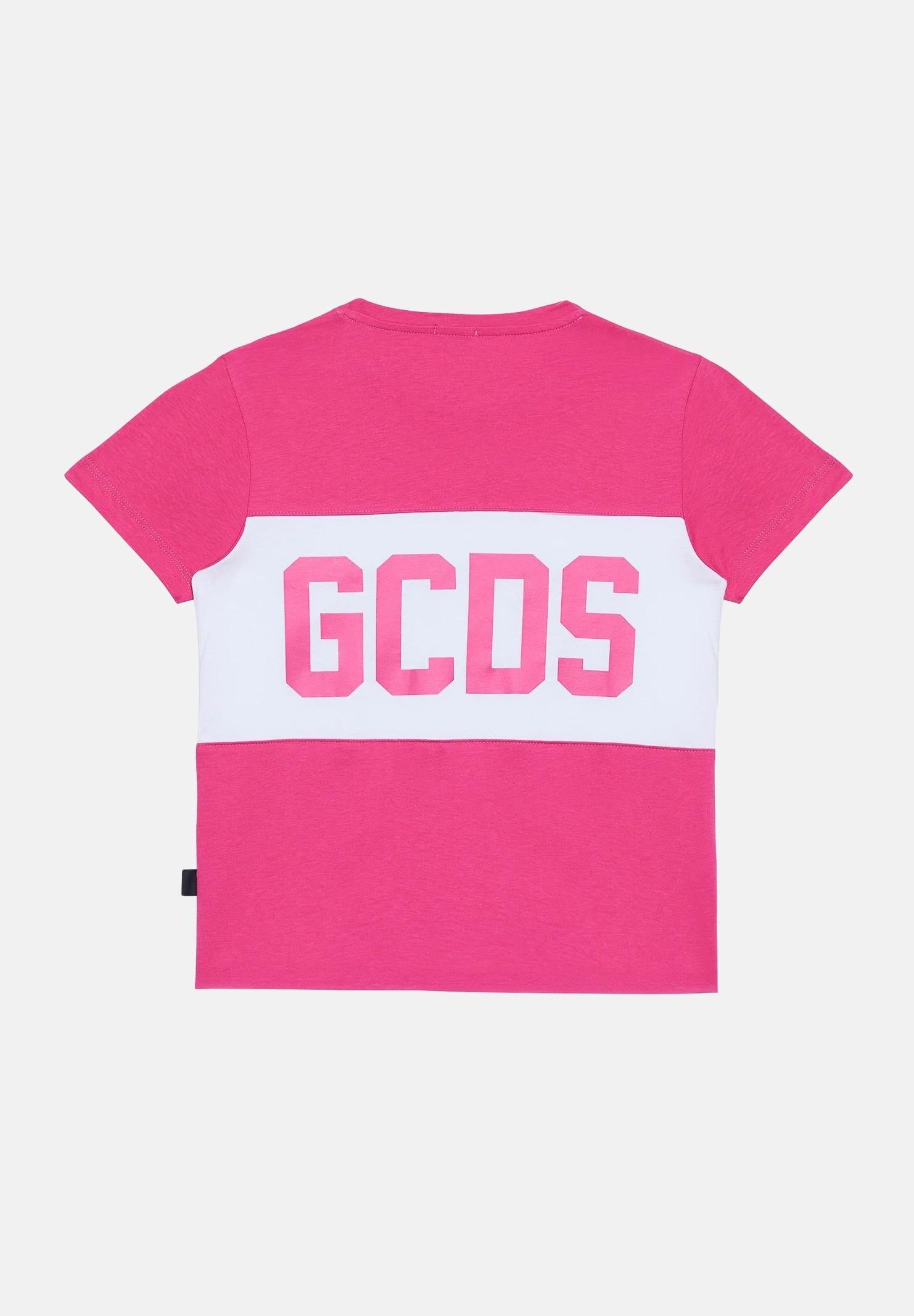 GCDS T-shirt a manica corta fucsia per bambino e bambina con stampa logo GCDS B2KU2329JF1 59 GCDS