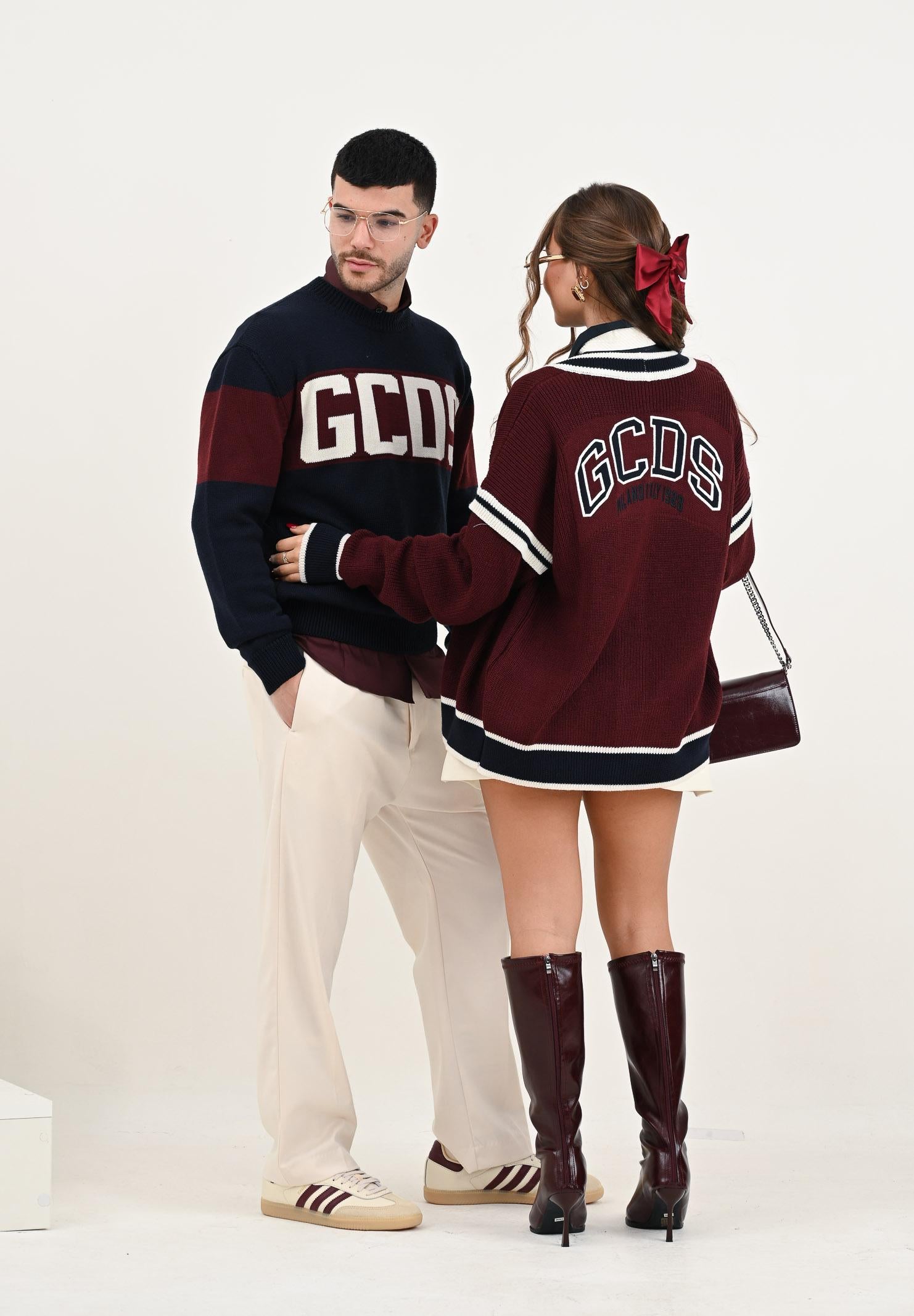 GCDS Cardigan College bordeaux per uomo e donna B2EM1800KI3 49 GCDS