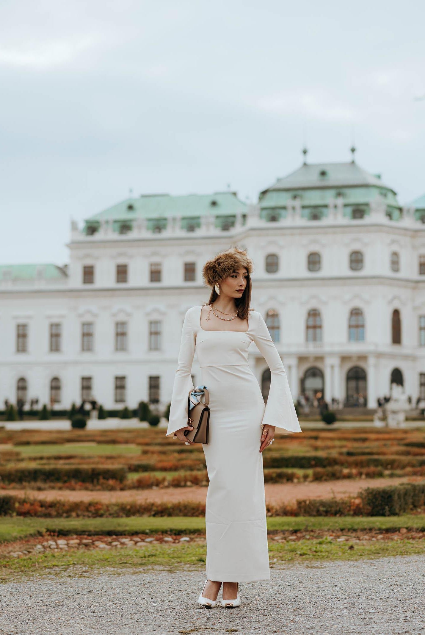 SANTAS Abito lungo LUMIÈRE panna da donna con manica svasata PV2601 PA SANTAS