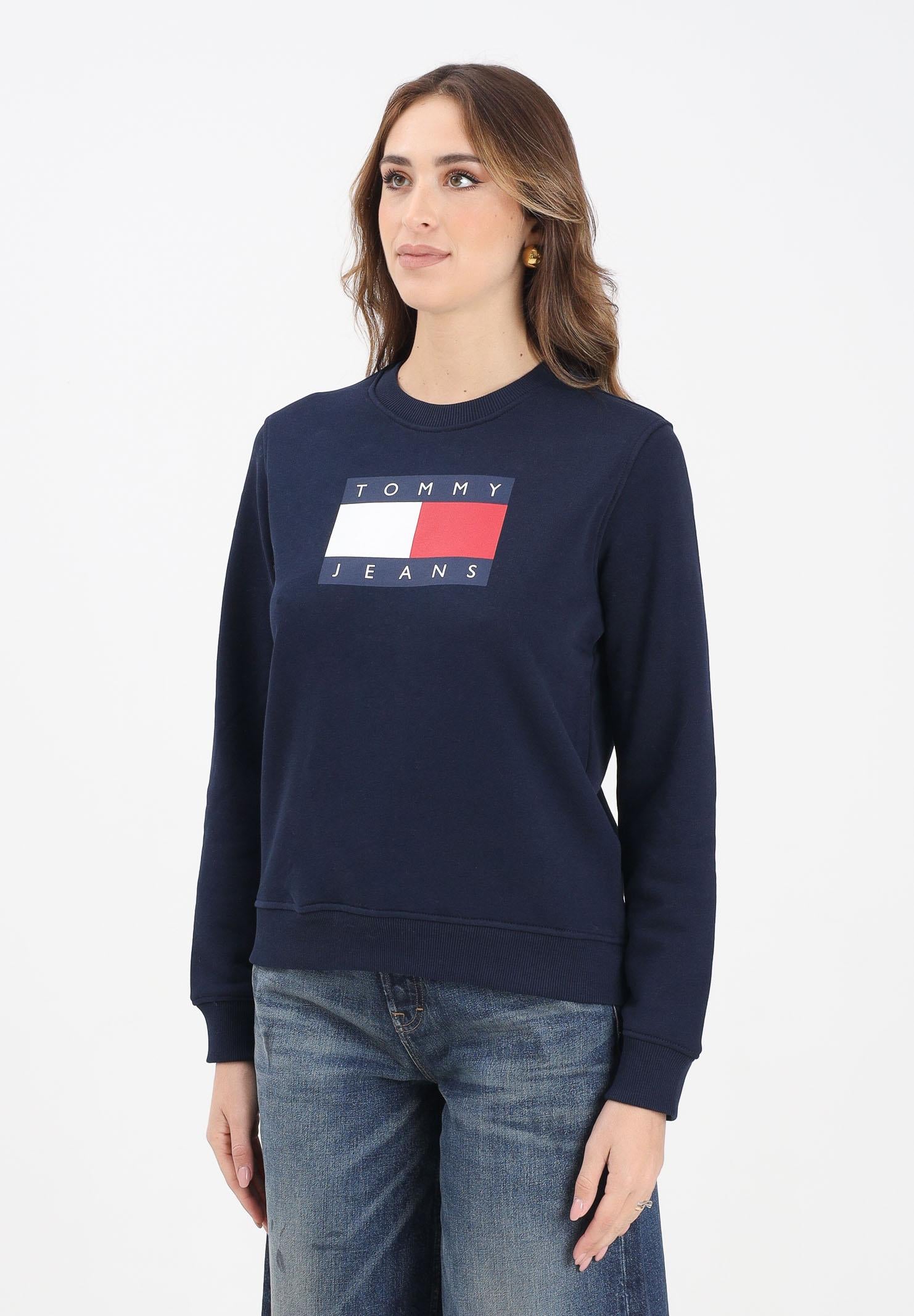 TOMMY JEANS Felpa girocollo blu da donna con stampa logo DW0DW22564C1G TOMMY JEANS
