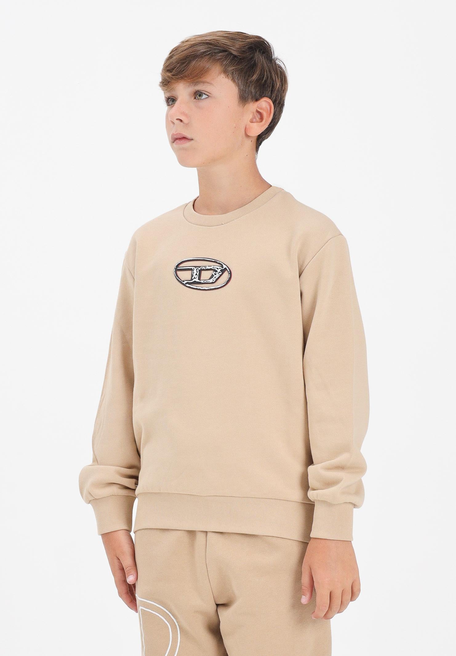 DIESEL Felpa girocollo beige per donna, ragazzi e bambini con logo Oval D multi-layered J02486KYAQK K726 DIESEL
