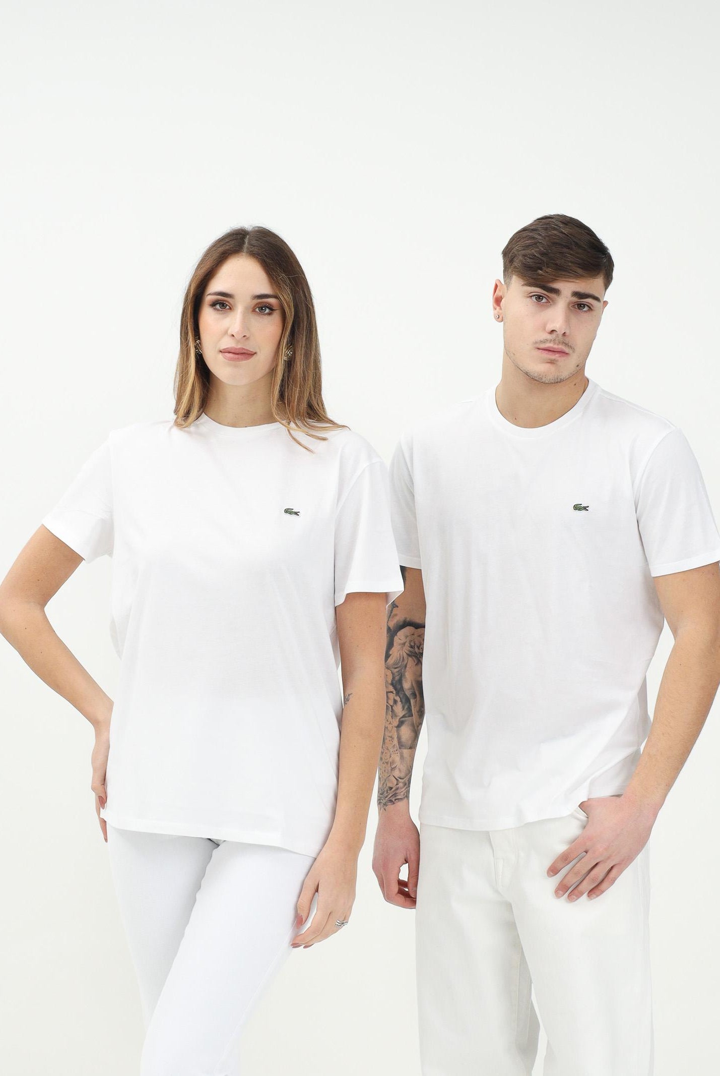 LACOSTE T-shirt a manica corta bianca per uomo e donna con patch logo TH6709 001 LACOSTE