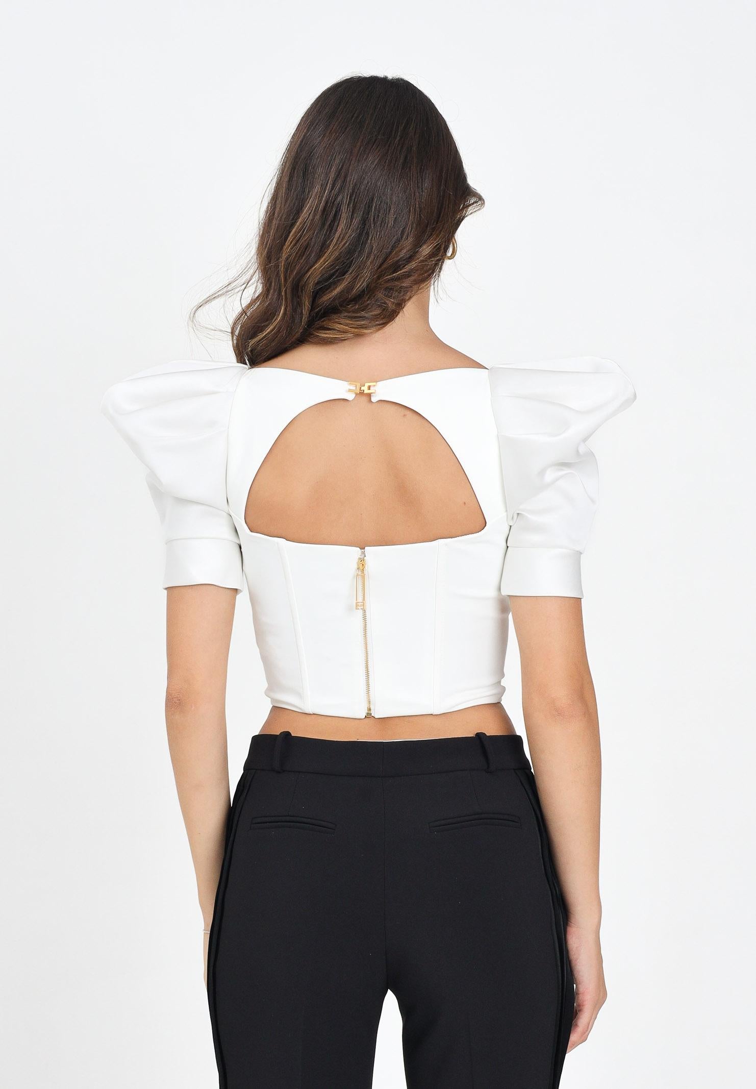 ELISABETTA FRANCHI Corpetto avorio da donna realizzato in crêpe e in duchesse TO02656E2 360 ELISABETTA FRANCHI