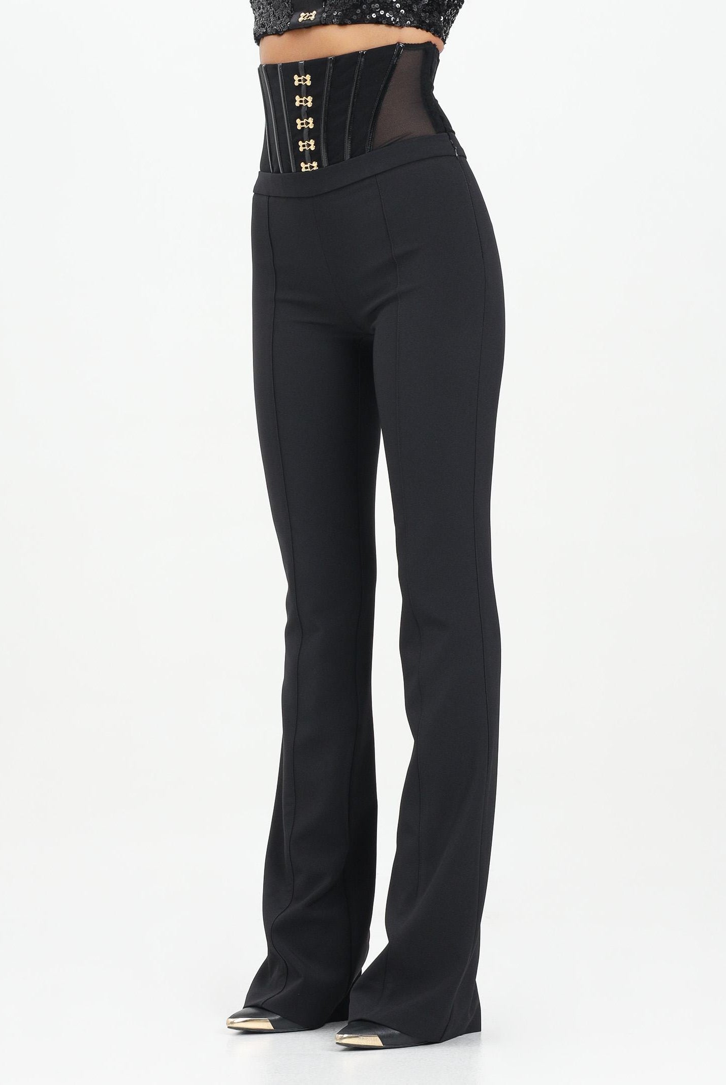 ELISABETTA FRANCHI Pantalone elegante nero da donna con fermagli gioiello PA13257E2 110 ELISABETTA FRANCHI