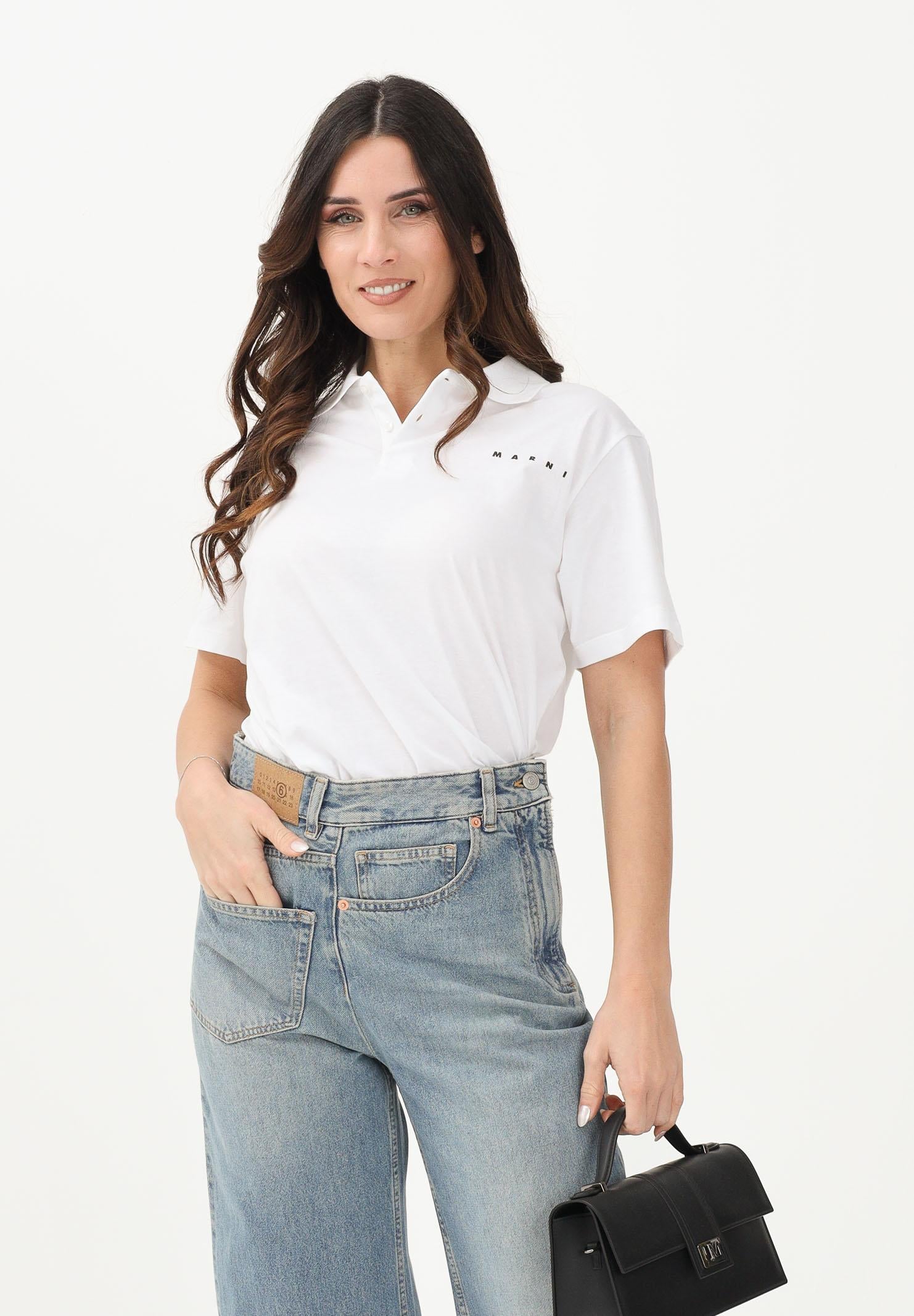 MARNI Polo a manica corta bianca per donna, ragazzi e bambini con logo Marni M01770M00RF 0M100 MARNI