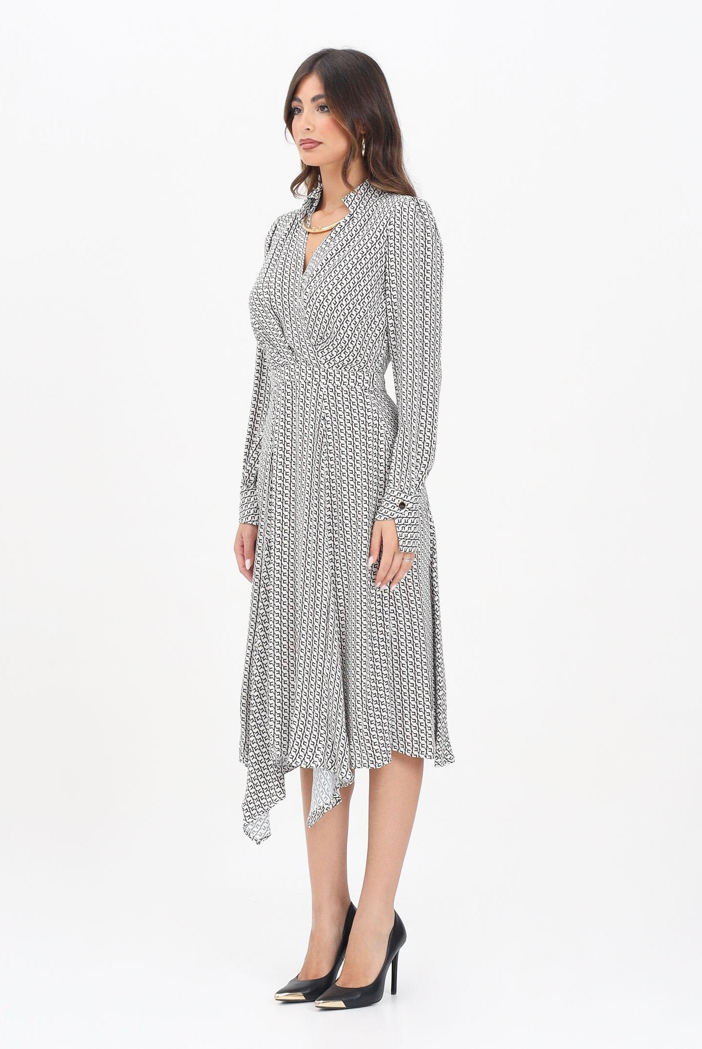 ELISABETTA FRANCHI Abito midi panna da donna con stampa geometrica ABS0356E2 EF1 ELISABETTA FRANCHI