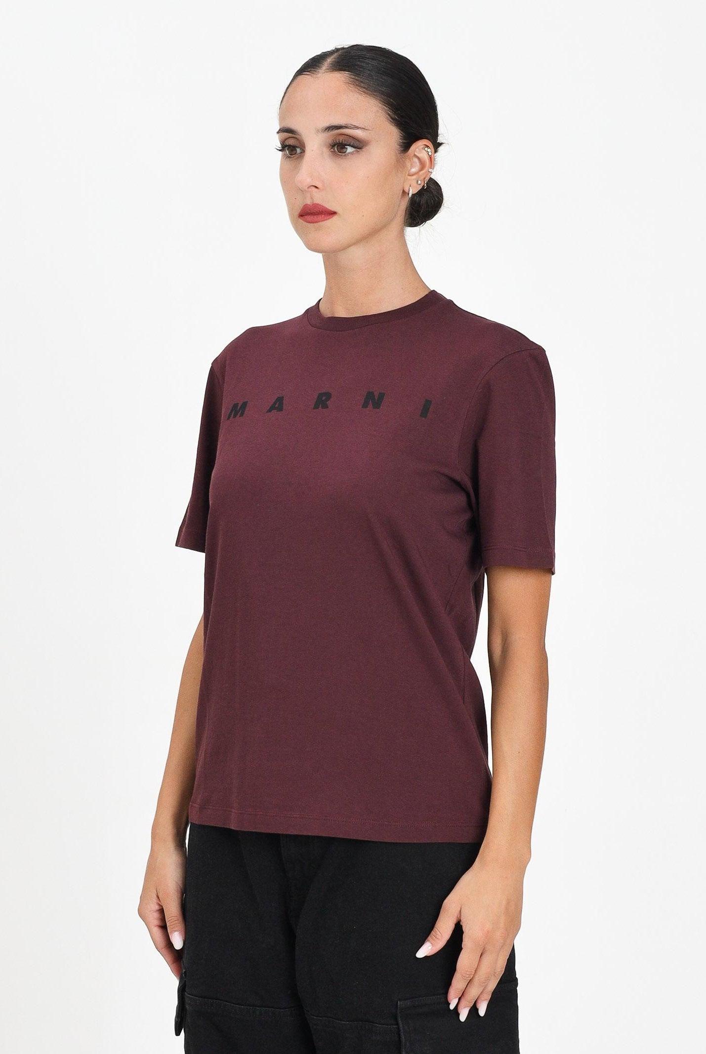MARNI T-shirt a manica corta bordeaux per donna, ragazzi e bambini con stampa logo M01601M00RF 0M434 MARNI