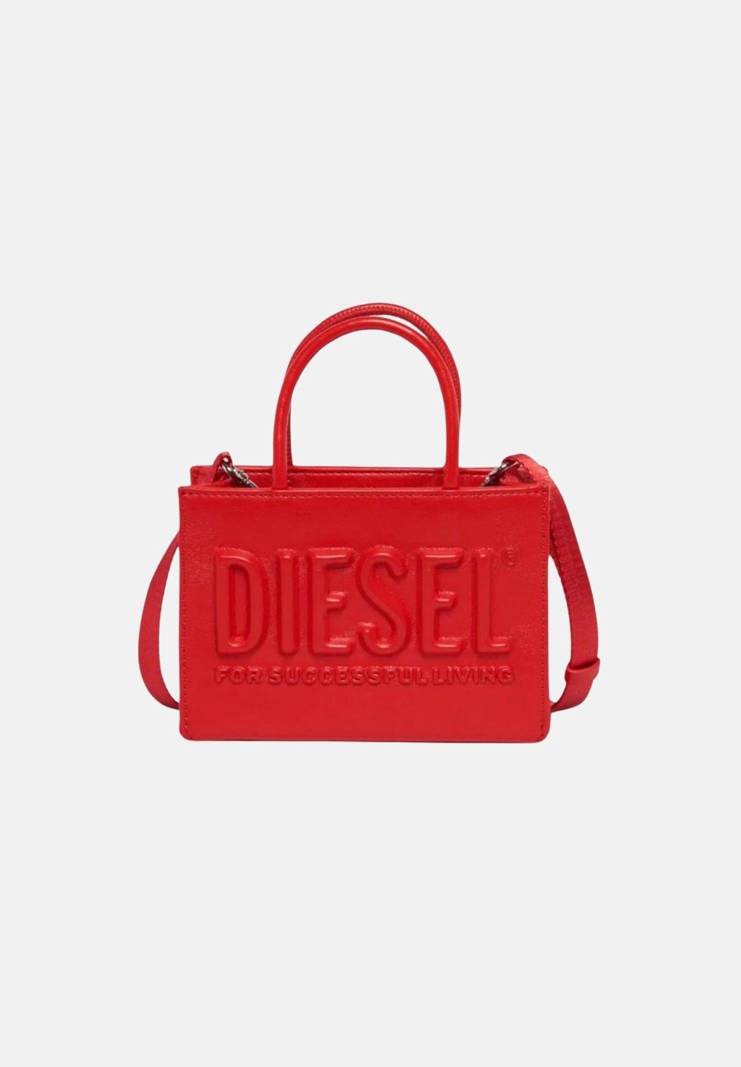 DIESEL Borsa a mano rossa da donna con logo in rilievo J02529P8073 T4346 DIESEL