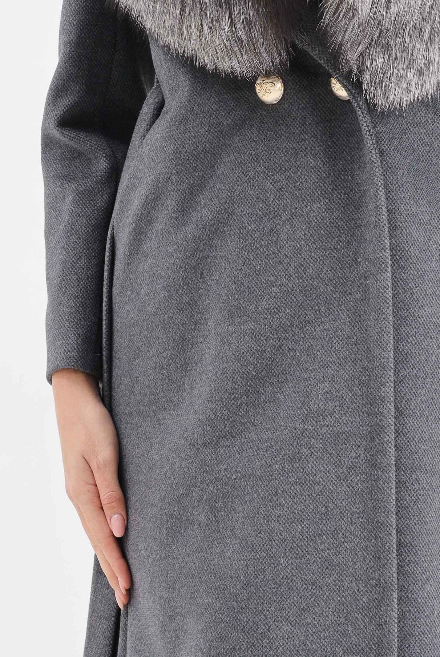 YES LONDON Cappotto grigio da donna con collo in vera pelliccia CD1218 GR YES LONDON